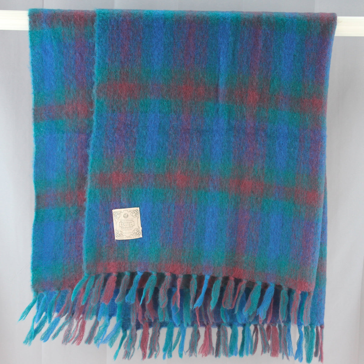 Vintage Donegal Design Mohair Wool Throw Blanket Ireland 57W x 62L