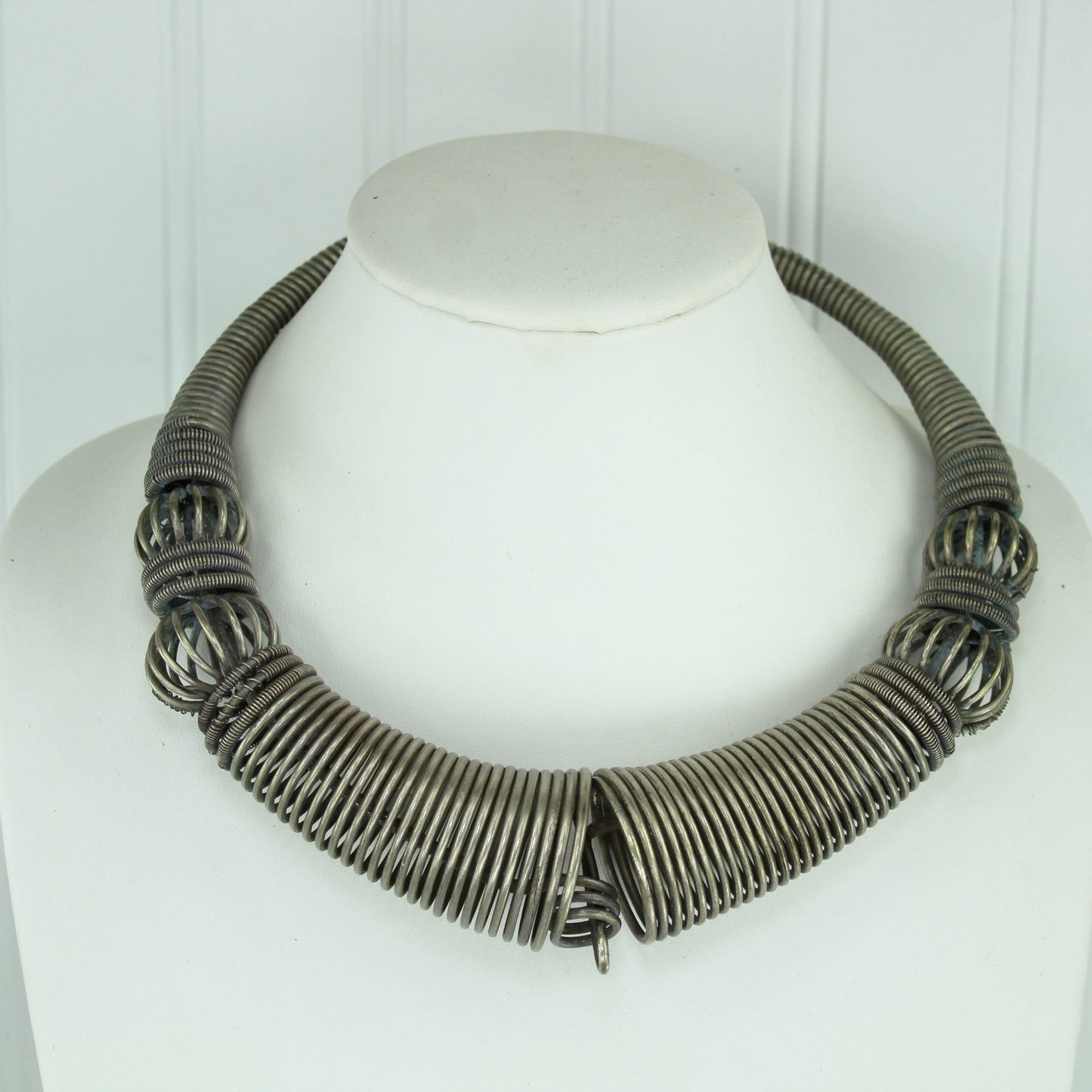 Amazing Vintage African Tribal Necklace Collar Refined Brutalist Heavy Metal Coil