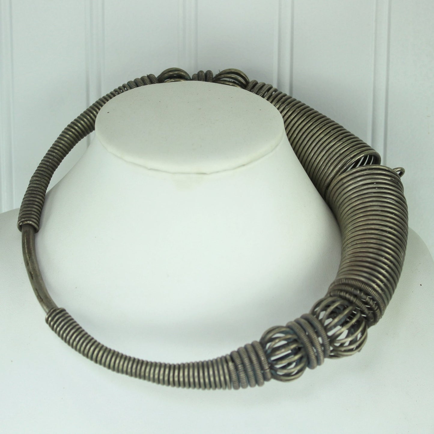 Amazing Vintage African Tribal Necklace Collar Refined Brutalist Heavy Metal Coil side view