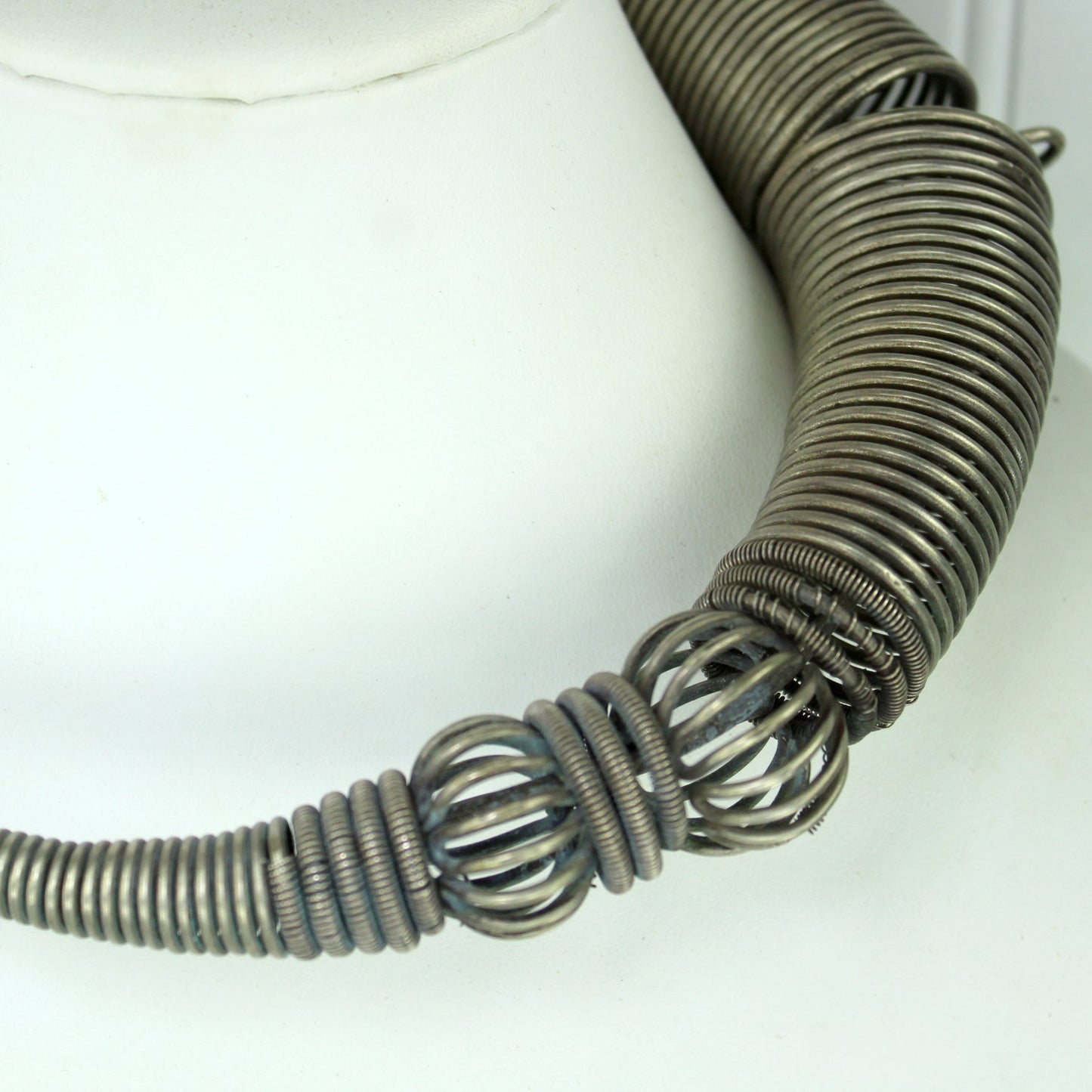 Amazing Vintage African Tribal Necklace Collar Refined Brutalist Heavy Metal Coil close view