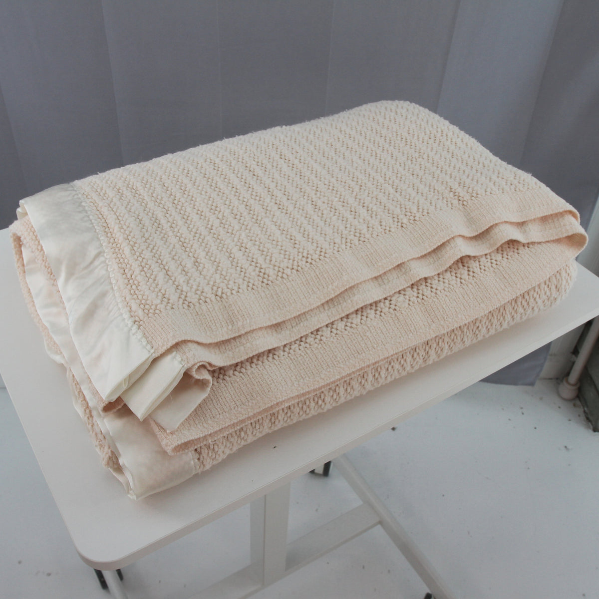 Vintage JC Penney Thermal Blanket Cream 85"W x 88"L