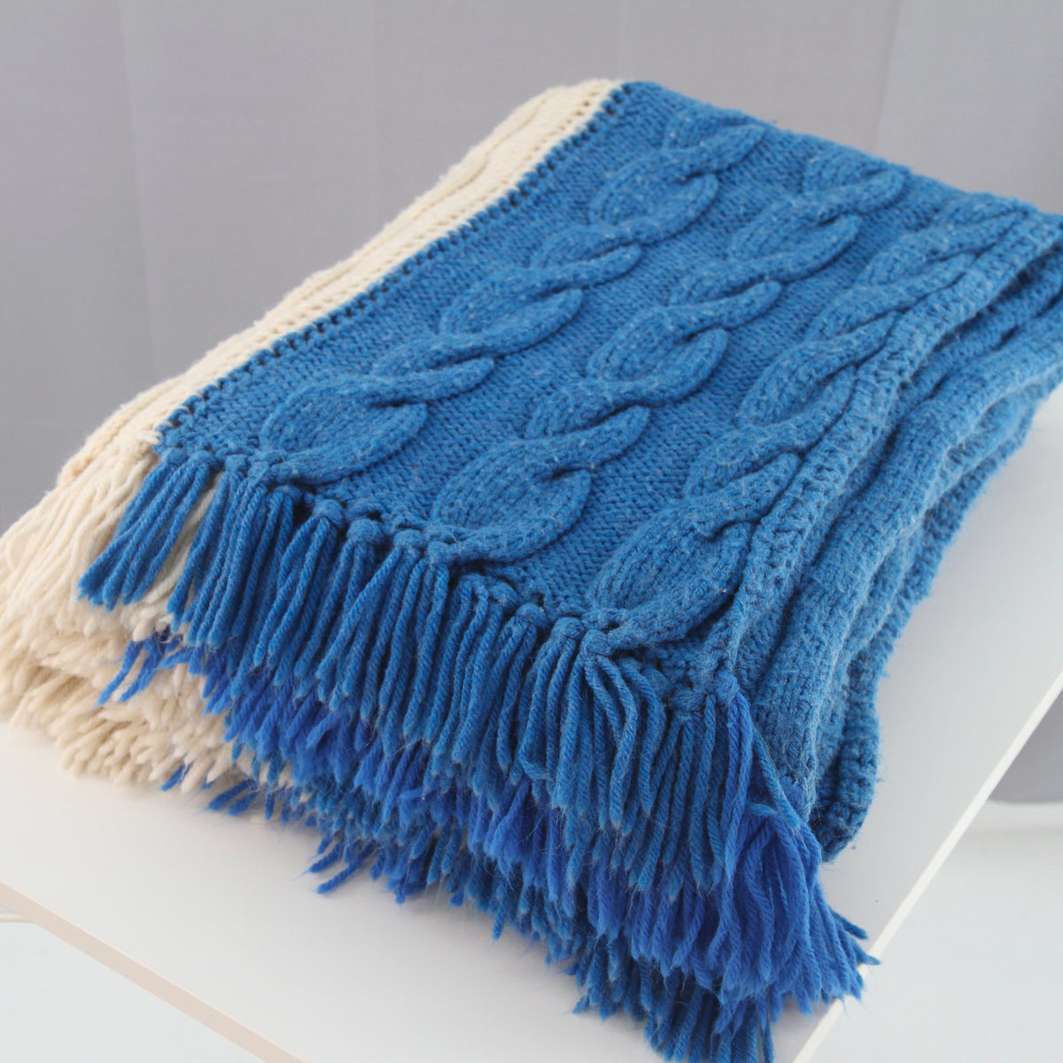 Handmade Crochet Cable Knit Fringed Acrylic Bed Cover Throw 58 X 63