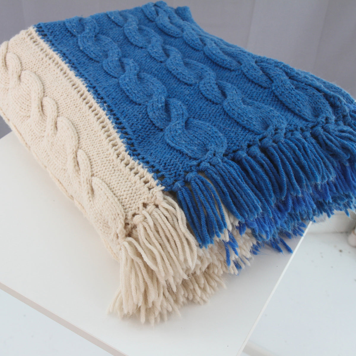 Handmade Crochet Cable Knit Fringed Acrylic Bed Cover Throw 58 X 63