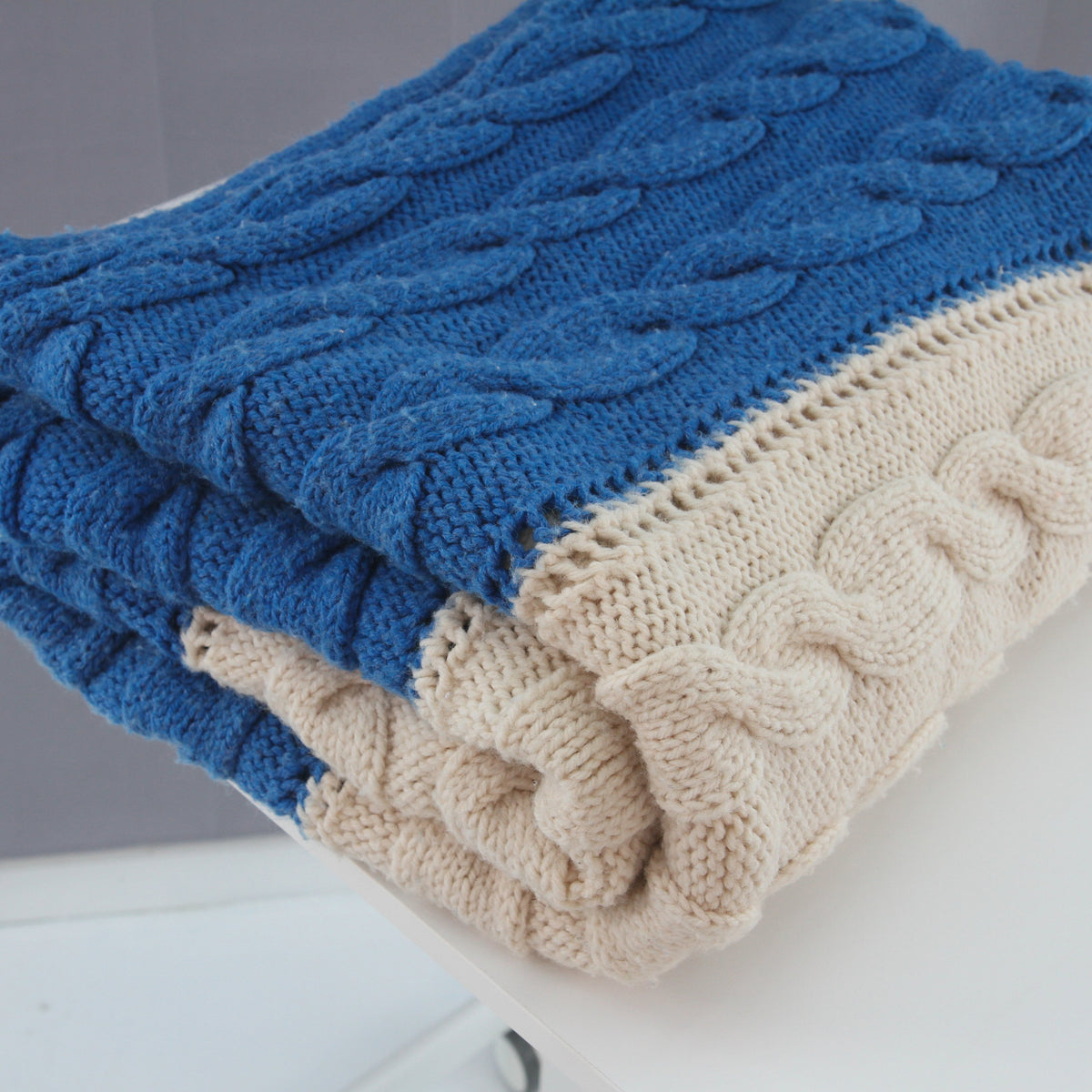 Handmade Crochet Cable Knit Fringed Acrylic Bed Cover Throw 58 X 63