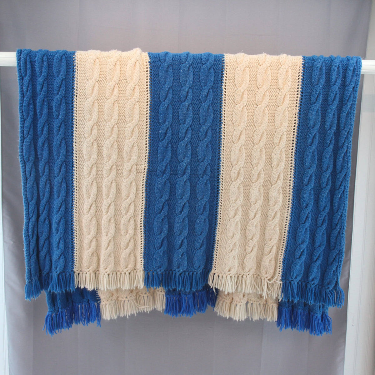 Handmade Crochet Cable Knit Fringed Acrylic Bed Cover Throw 58 X 63