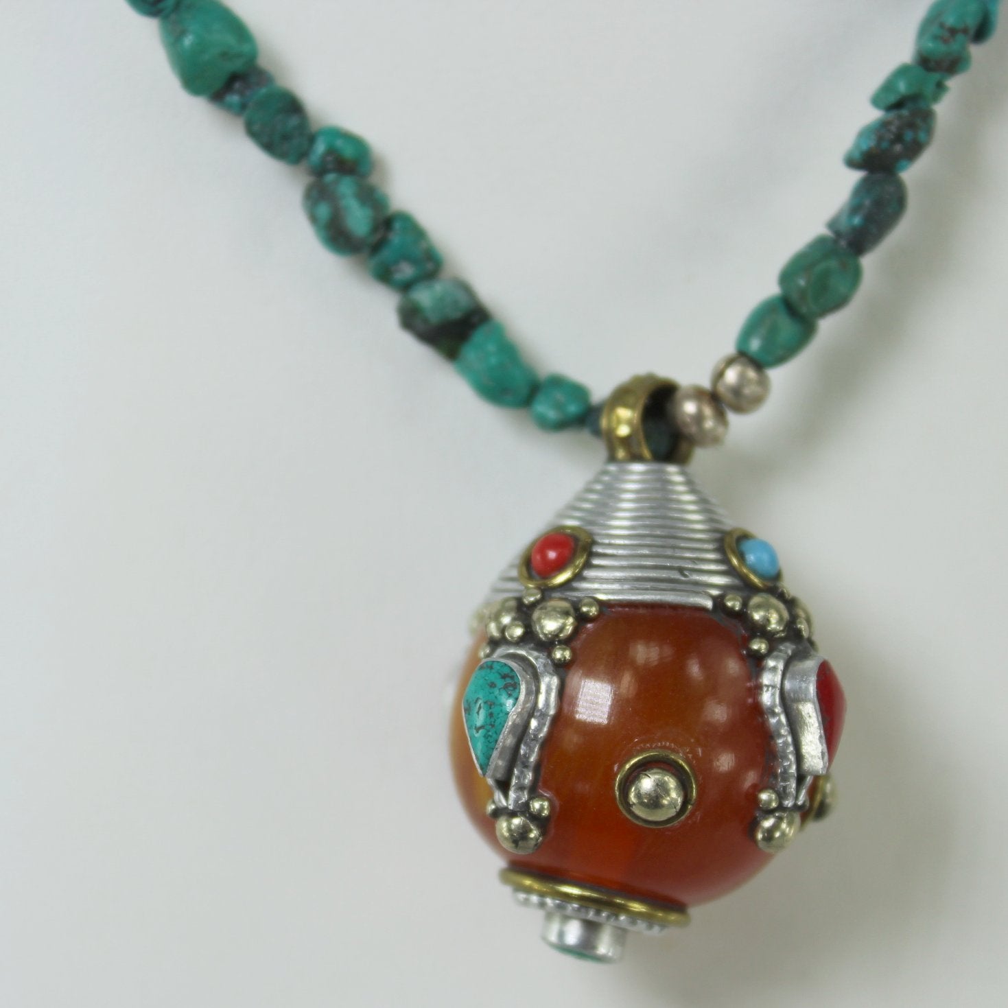 Turquoise Nugget Necklace Amber Color Bauble Pendant Turquoise Coral close view pendant decoration