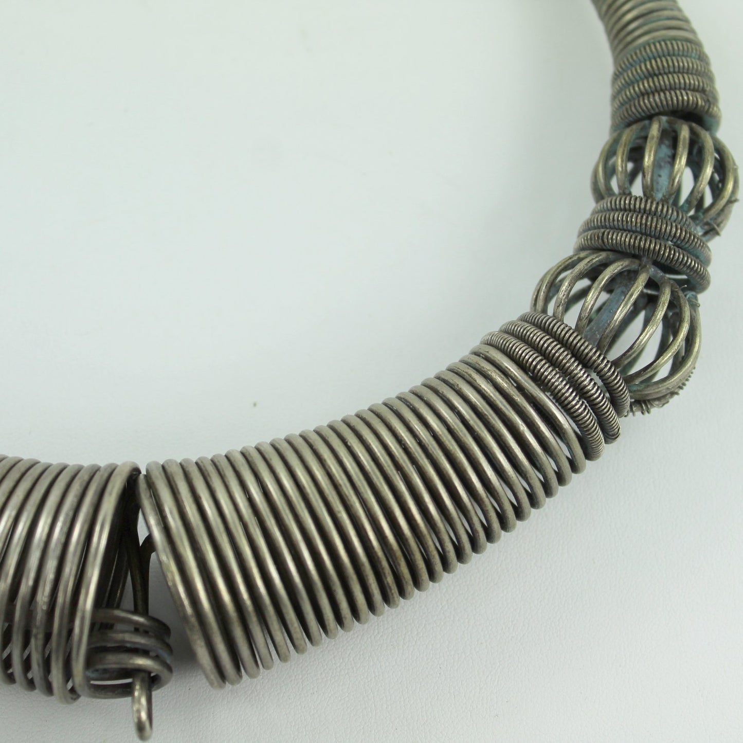 Amazing Vintage African Tribal Necklace Collar Refined Brutalist Heavy Metal Coil view closure at front