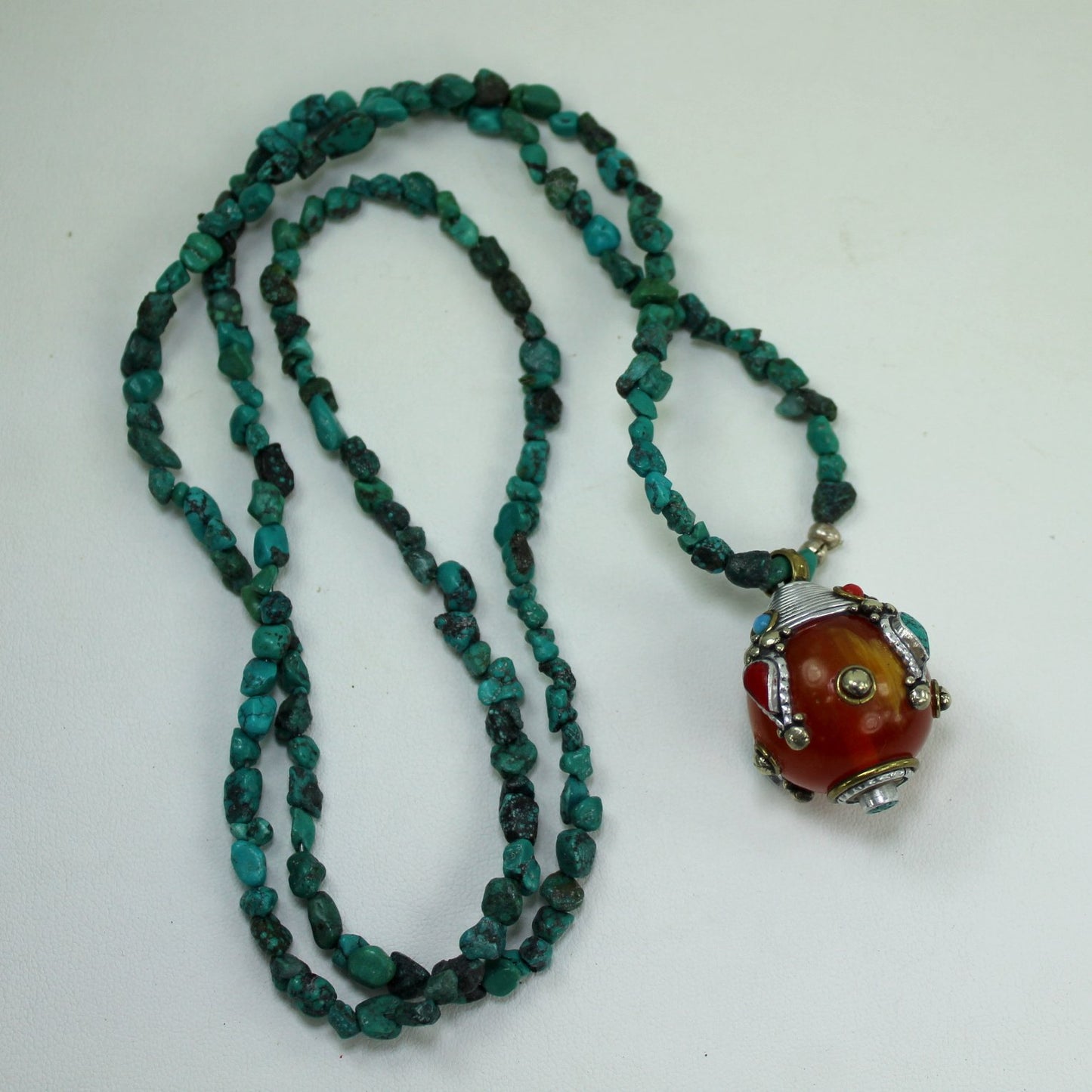 Turquoise Nugget Necklace Amber Color Bauble Pendant Turquoise Coral  ball pendant