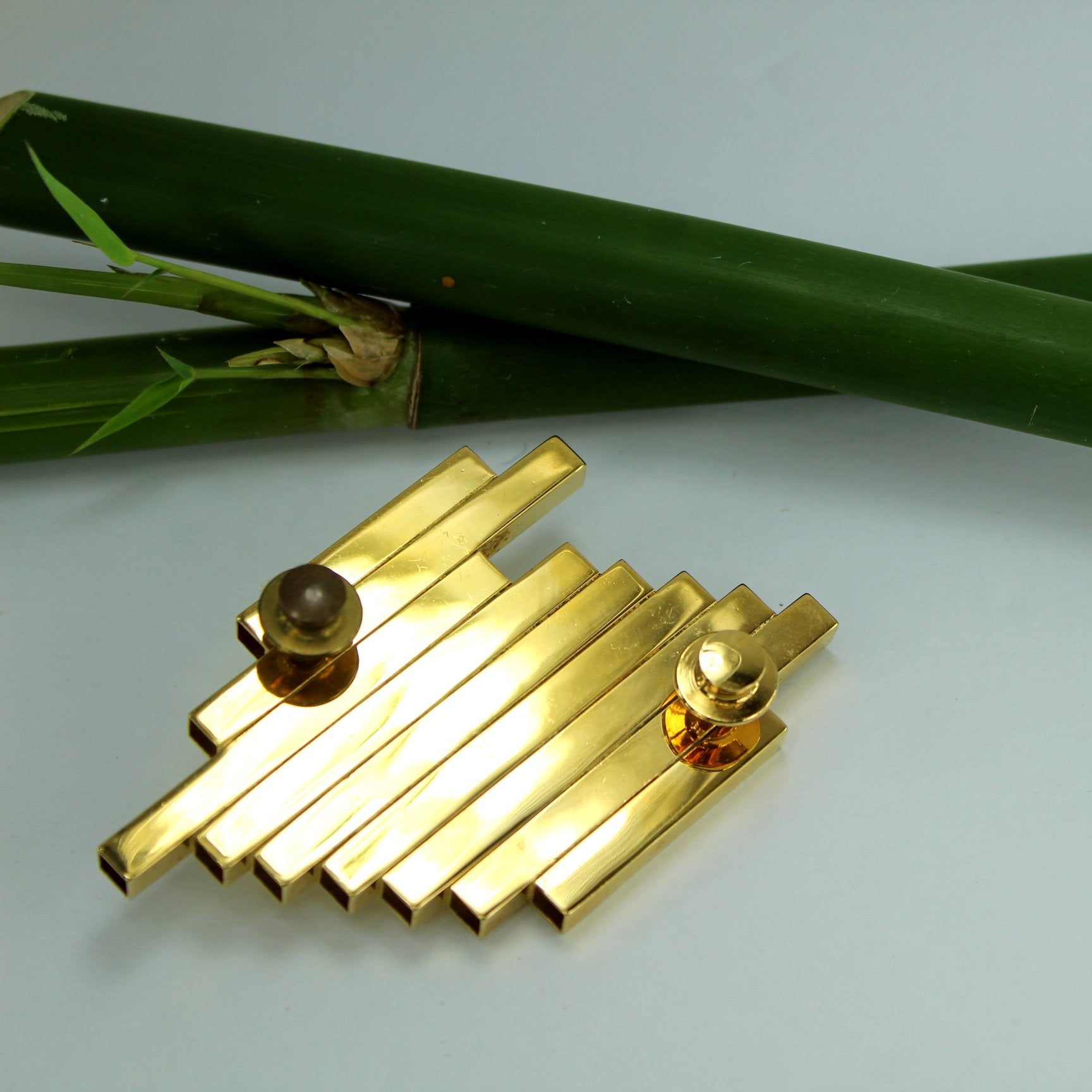 Artisan Modernist Pin Architectural Stacked Staggered Tubes Large CZ Focal 2 pin push closure