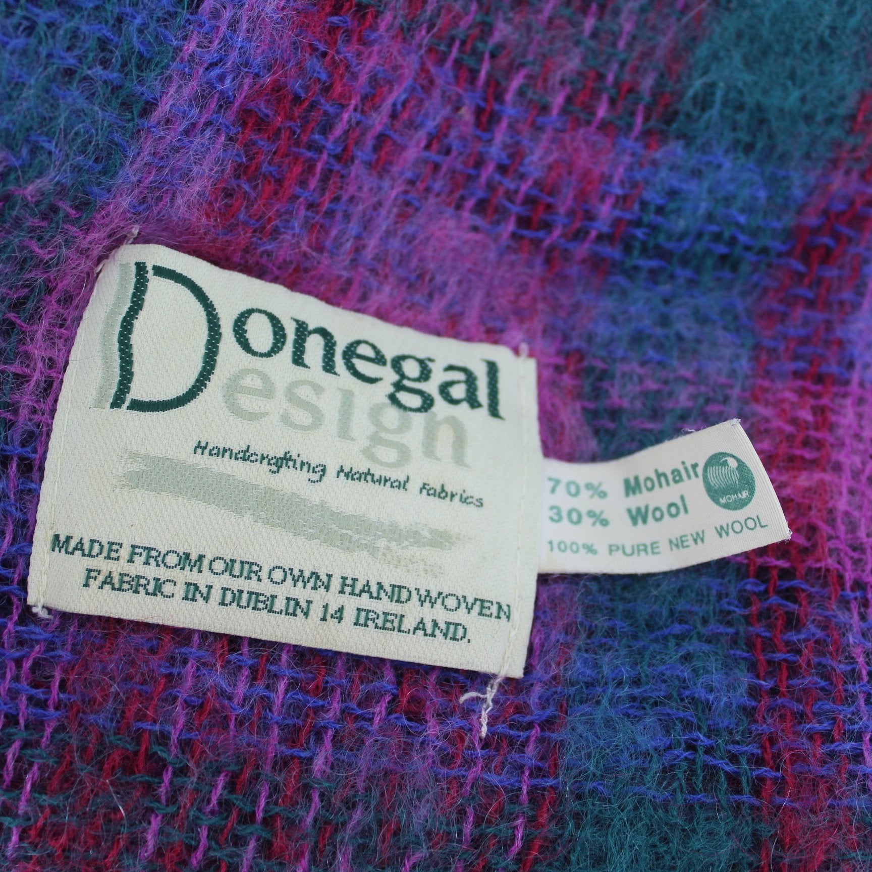 Donegal Hand Crafted Mohair Throw Blanket Awesome Jewel Colors Ireland orig maker ribbon tags