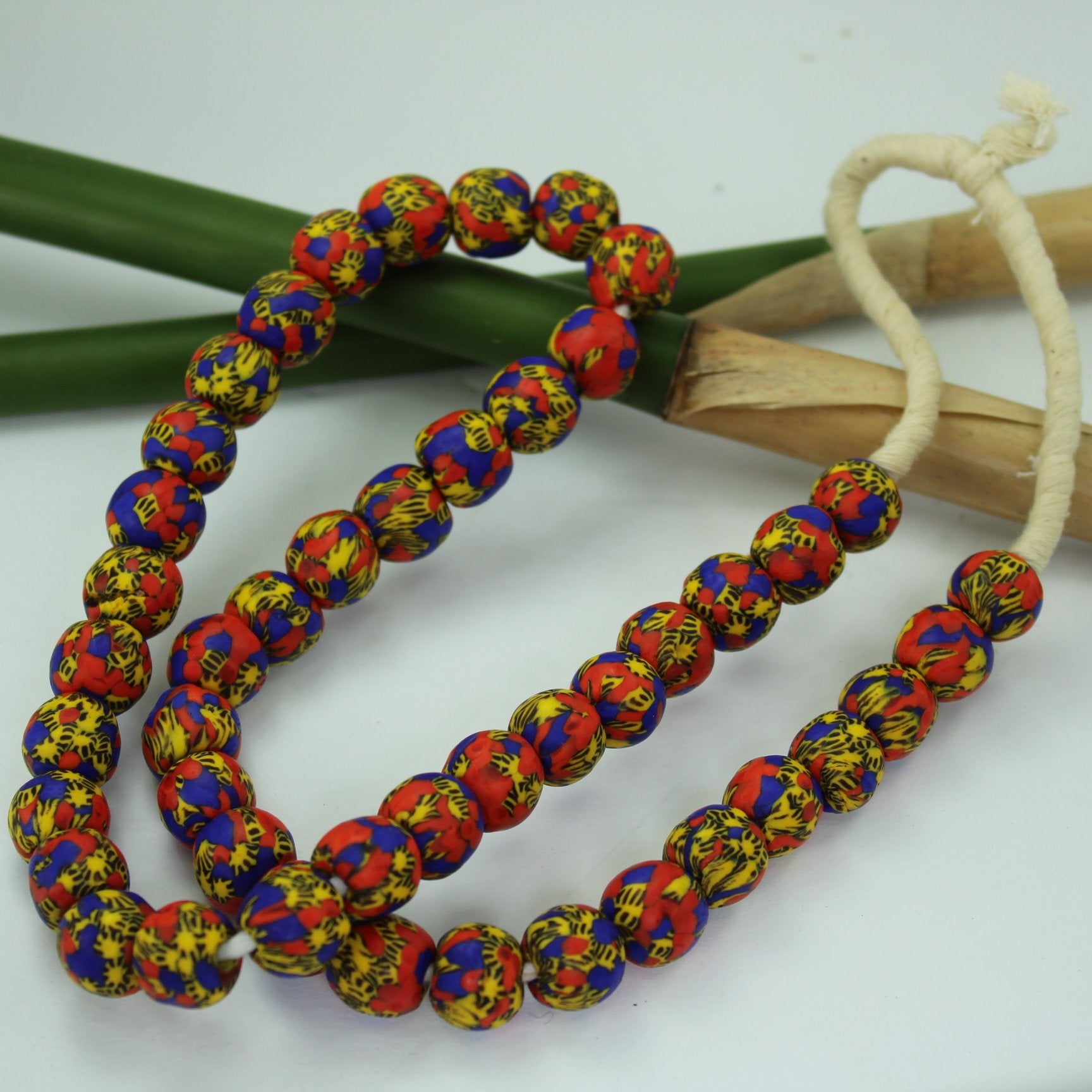 African Hand Made Necklace Colorful Beads Strand Wear DIY Red Yellow Blue heavy cord wrapped