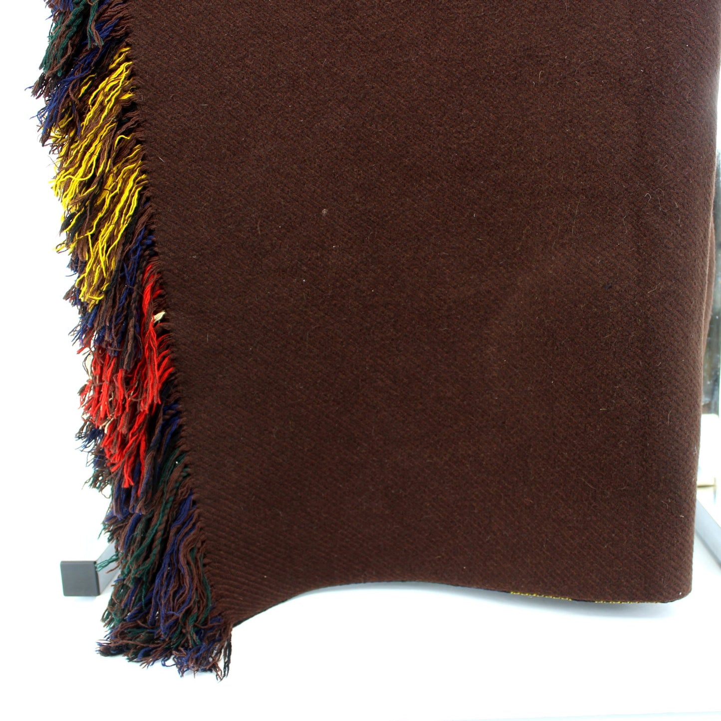 Wool Blanket Throw Reversible Plaid to Solid Brown Double Fabric close view brown solid side of throw