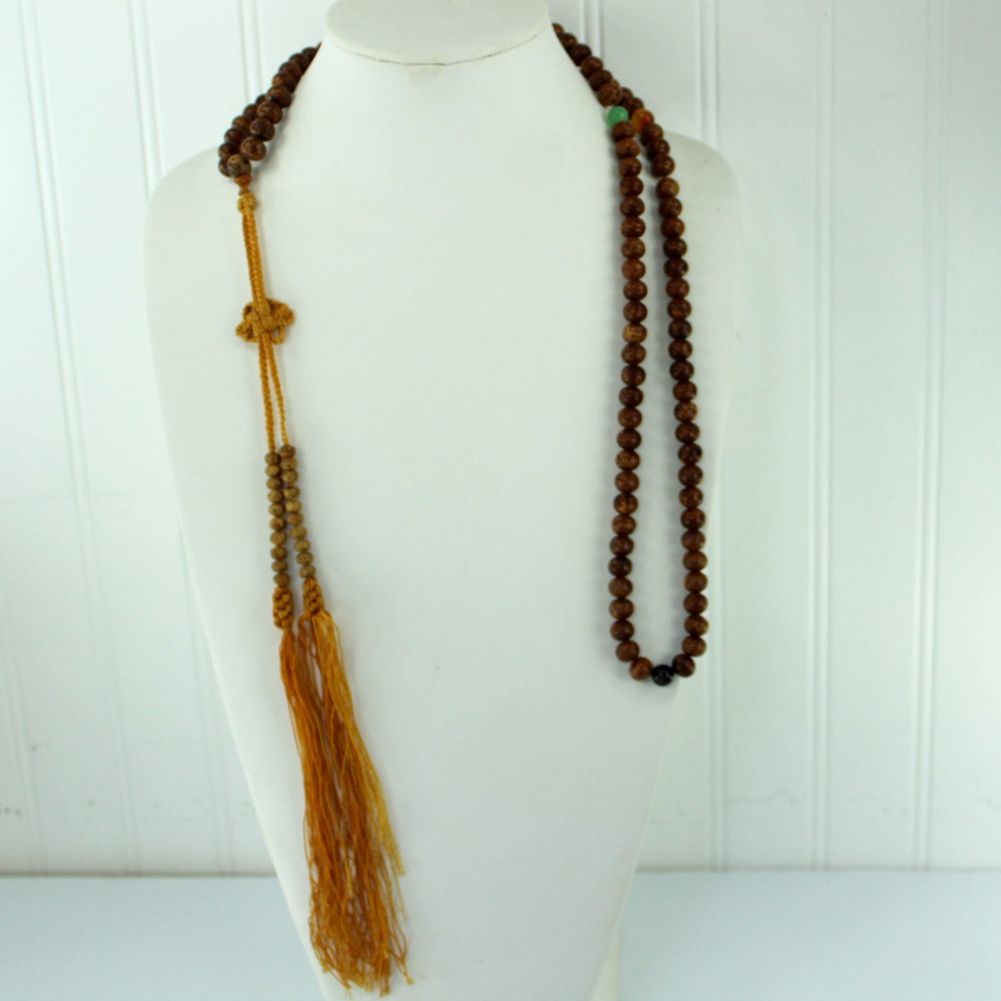 Prayer Beads Necklace India Knotted Cord Beaded Tassel length view