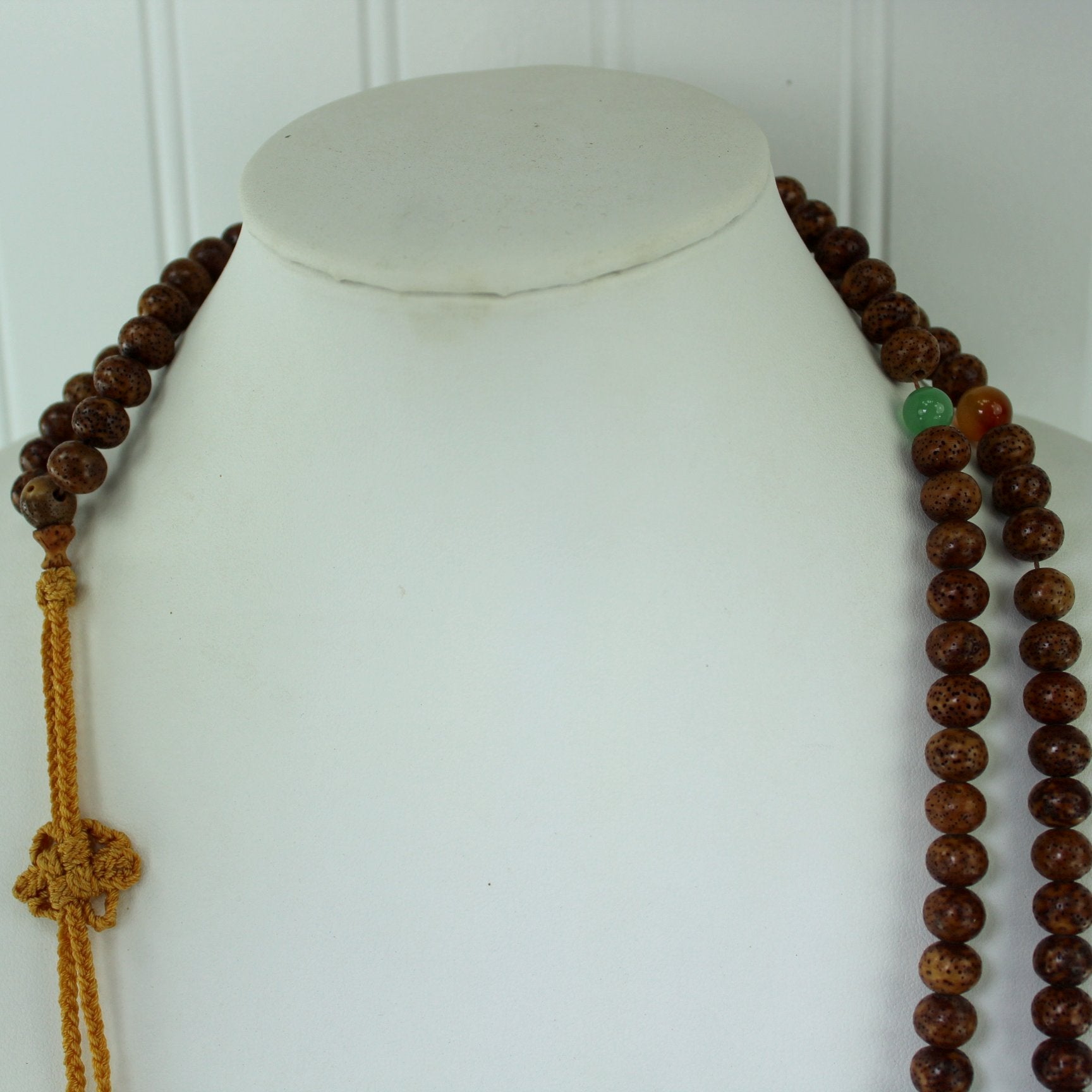 Prayer Beads Necklace India Knotted Cord Beaded Tassel close view beads