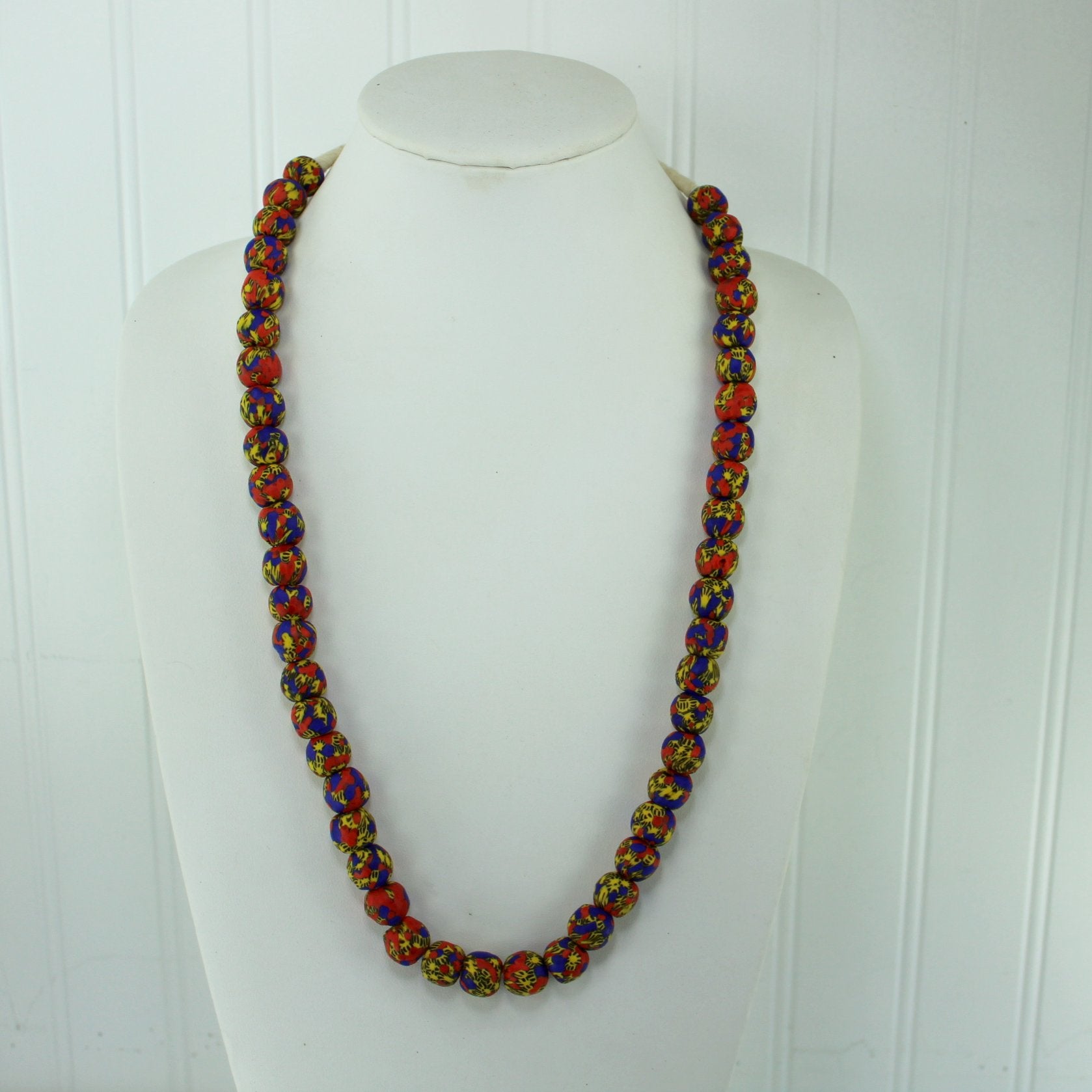 African Hand Made Necklace Colorful Beads Strand Wear DIY Red Yellow Blue