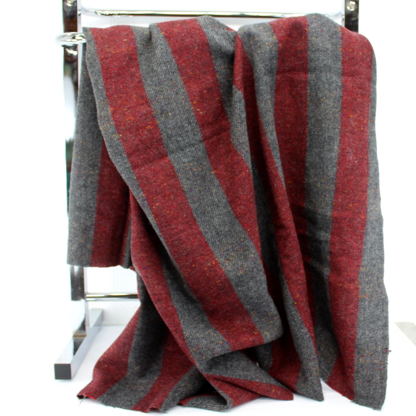 Soft Wool Fabric Red Grey Stripe Ideal Poncho Ruana DIY Sewing substantial fabric