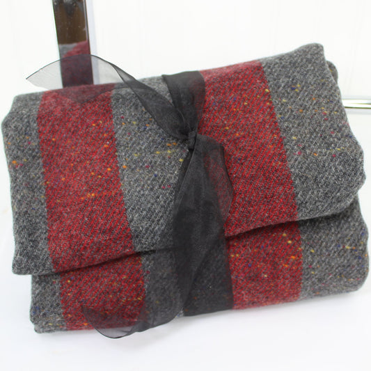 Soft Wool Fabric Red Grey Stripe Ideal Poncho Ruana DIY Sewing