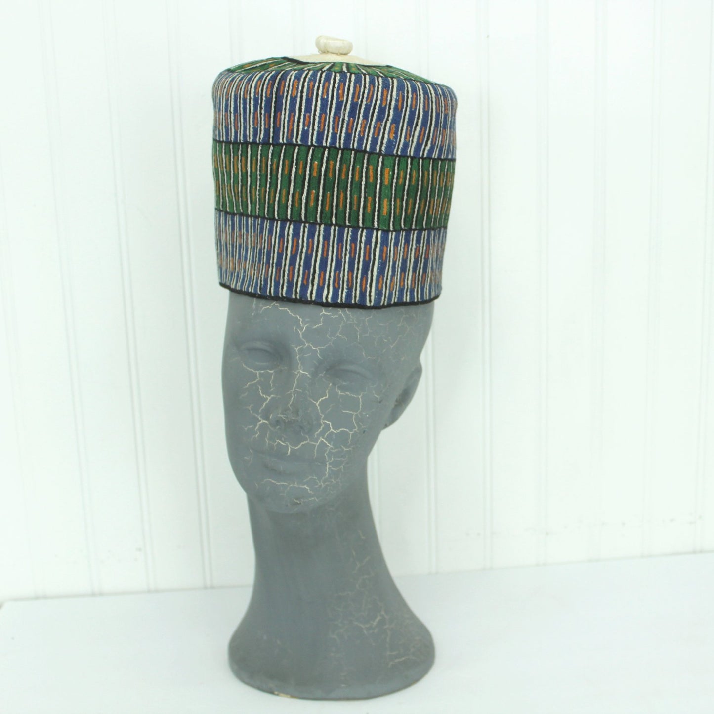 Traditional Hat Nigerian Woven Hand Made Nigeria 1980s frontal view