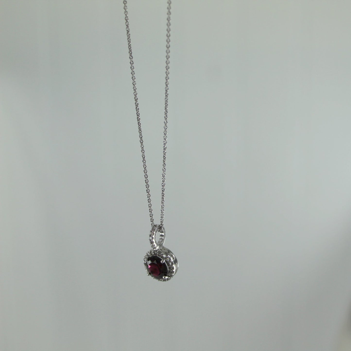 FAB Crystal Pendant Necklace Faceted Ruby Red Focal 925 as on neck view