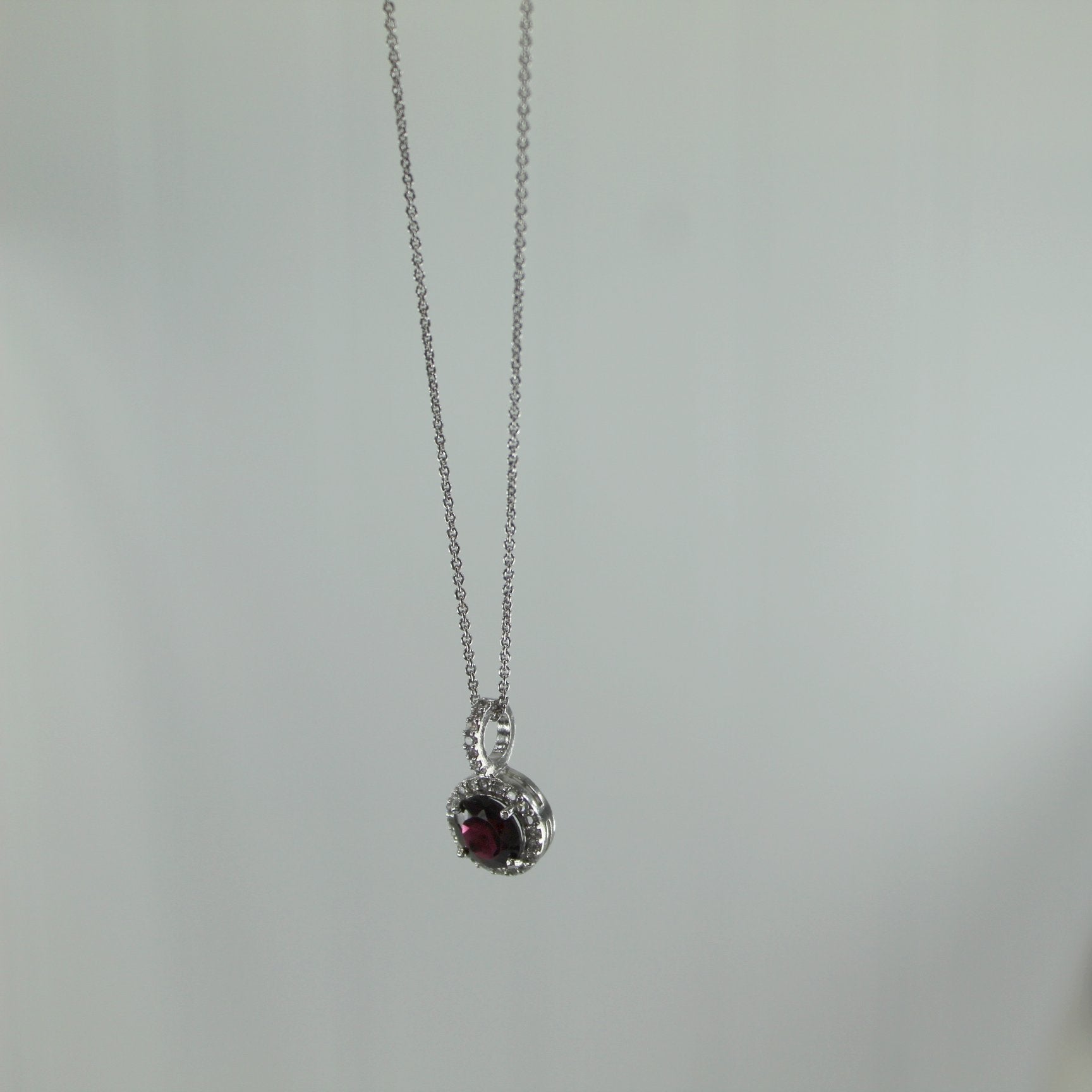 FAB Crystal Pendant Necklace Faceted Ruby Red Focal 925 as on neck view