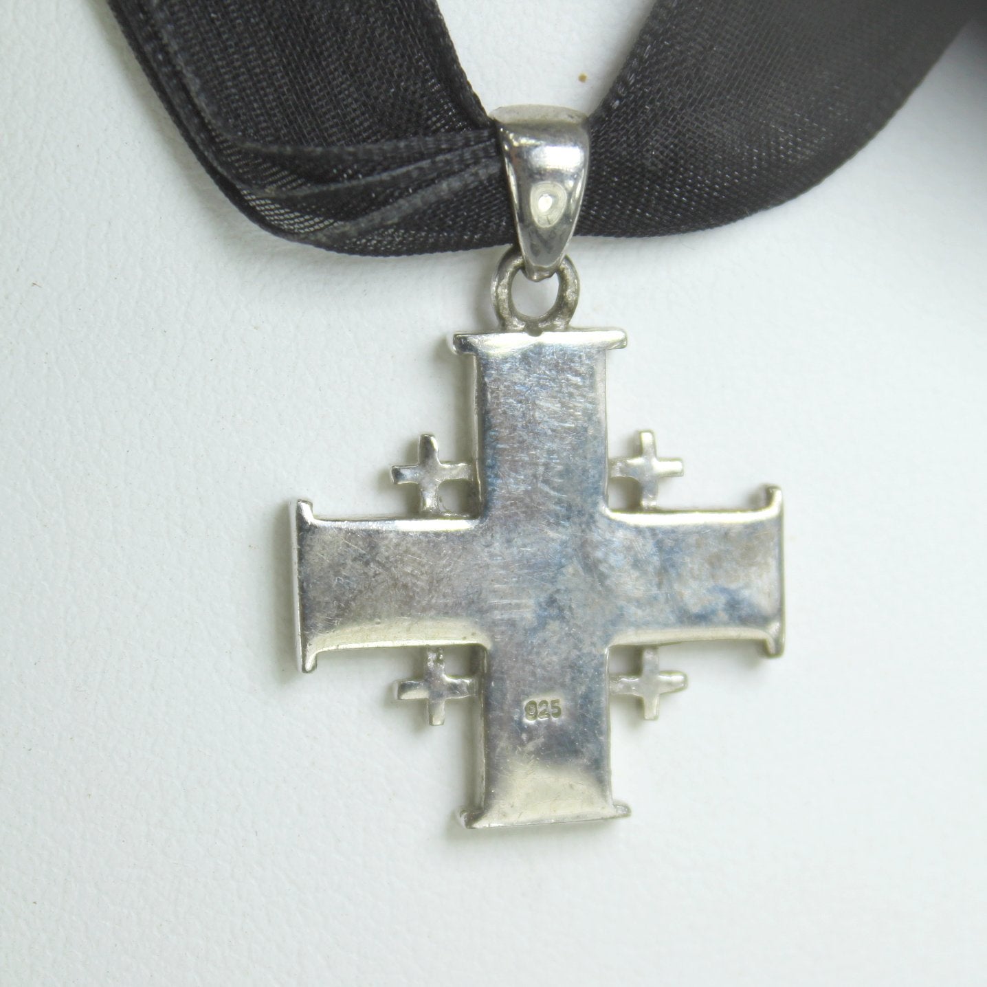 Blue Green Fire Opal Cross Necklace Sterling 925 back view cross close