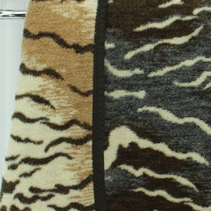Aurora Biederlack Acrylic Poly Throw Blanket Animal Print Browns Reverses Greys  closeup fabric and colors