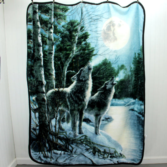 Oeko-Tex wild Frontier Series Throw Blanket Pair Wolves Excellent