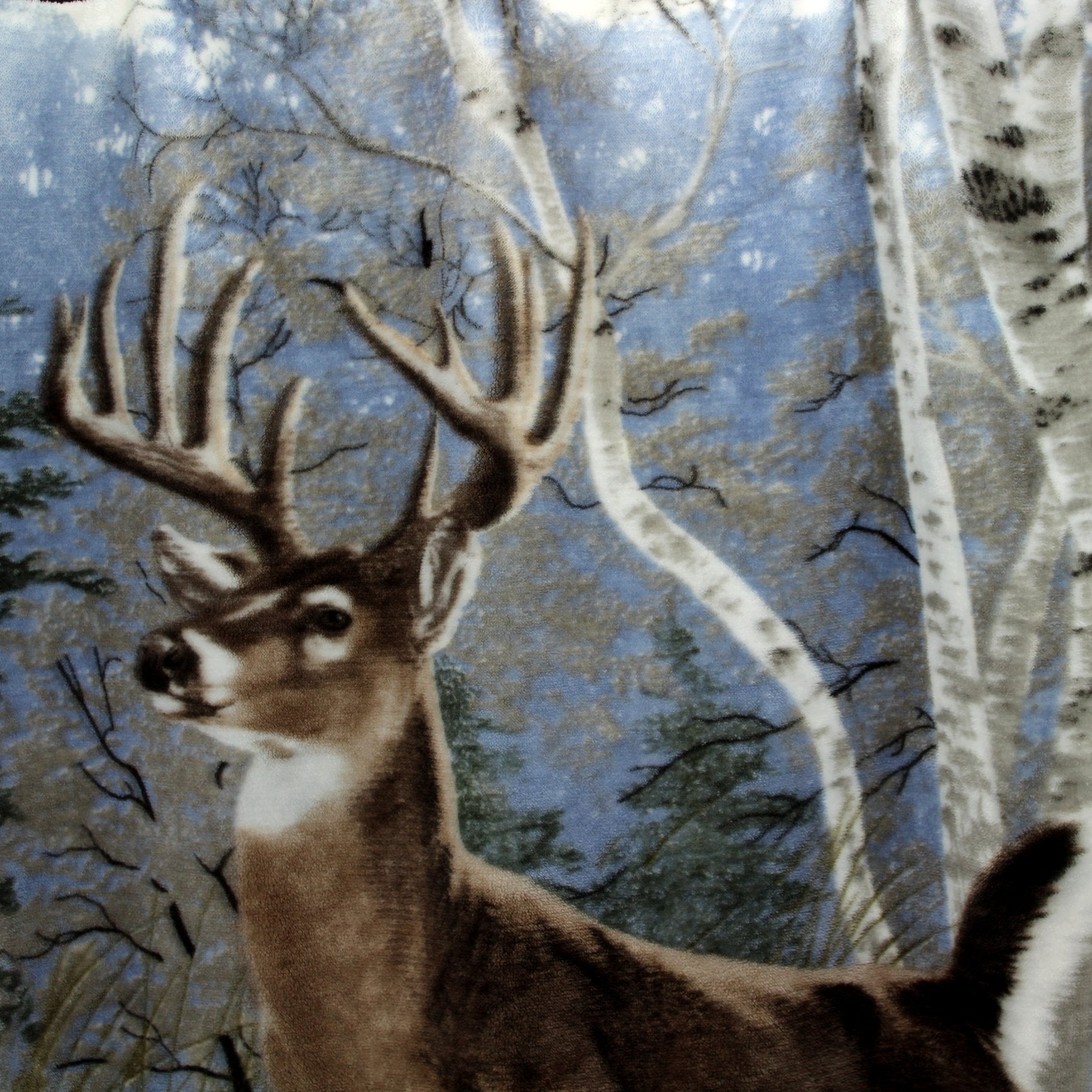 Northwest Throw Blanket Deer Al Agnew Design Early Snow aspen trees sky closeup