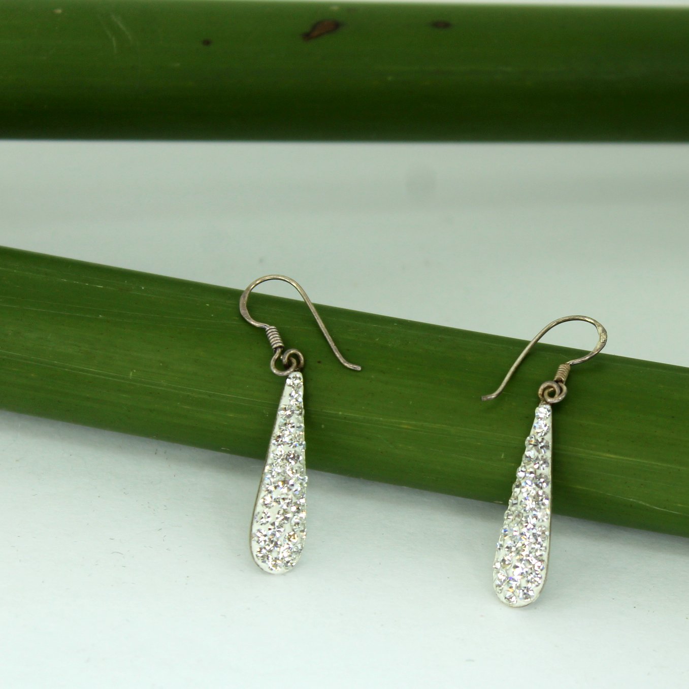 Vintage Sparkling Crystal Pave Earrings 925 Teardrop Shape Shepherd Hook