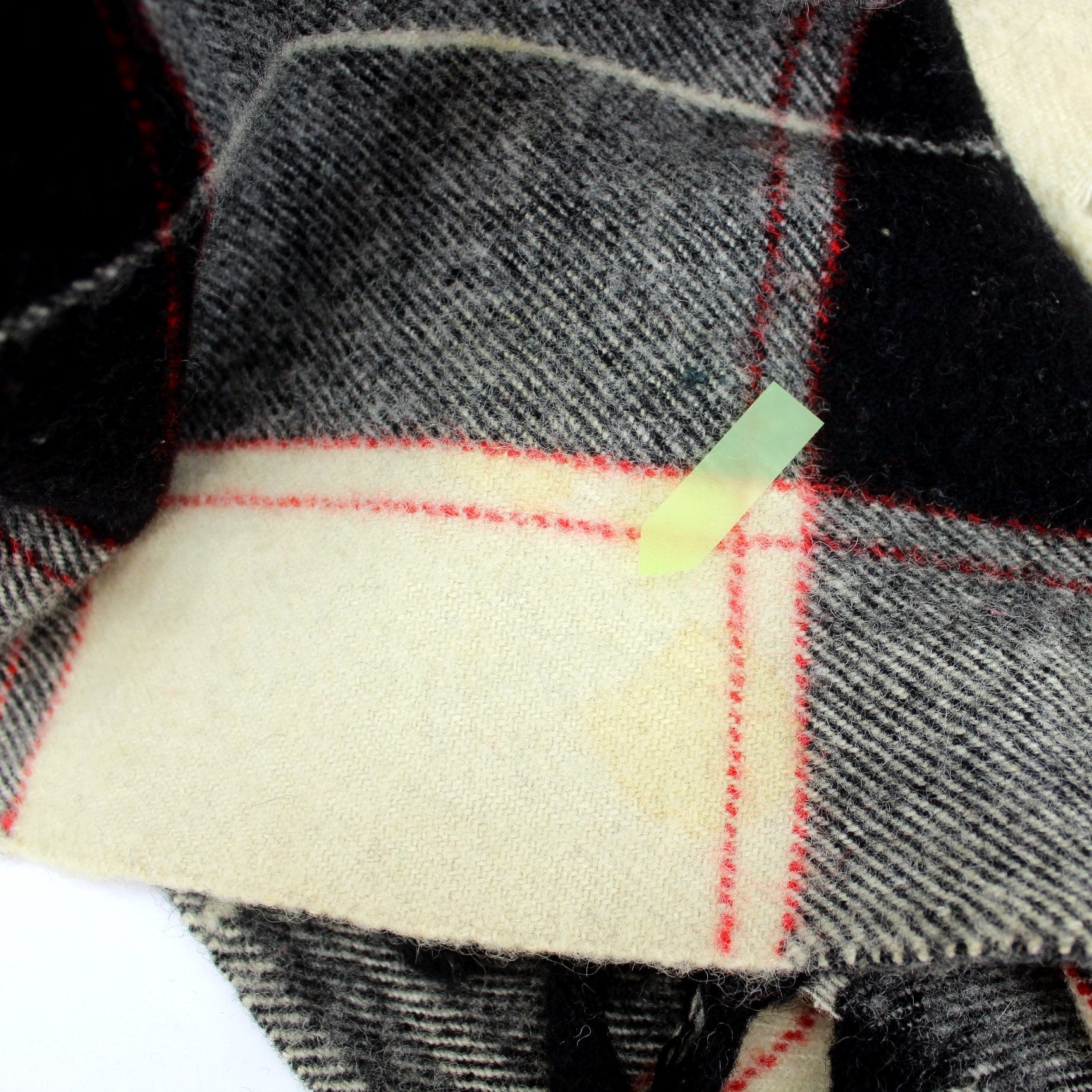 Ottawa Valley Vintage Fringed Wool Throw Blanket Handsome Cream Ballack Red Plaid largest stain