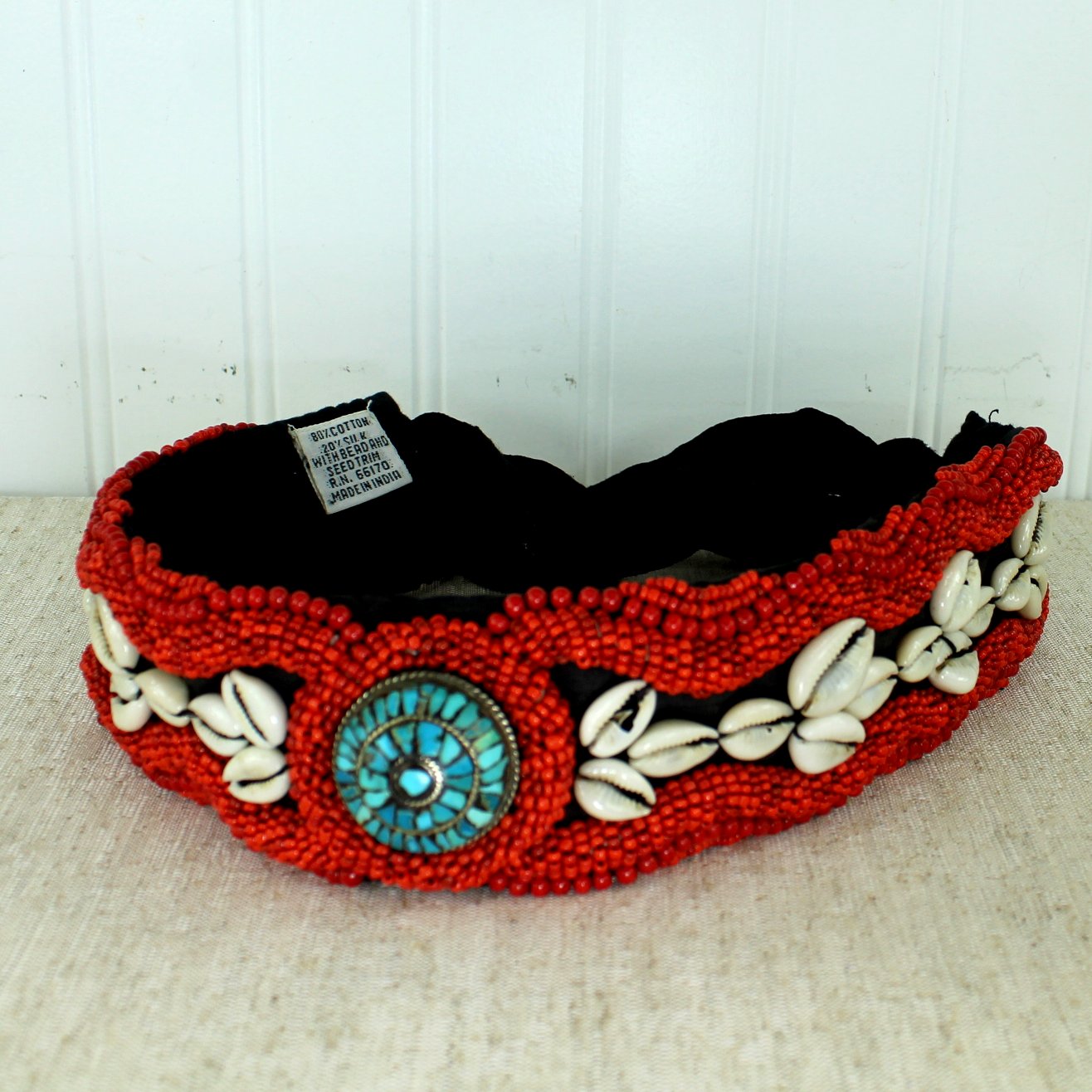 Striking Red Bead Belt Turquoise Medallion Puka Shell Pattern India no sign of use