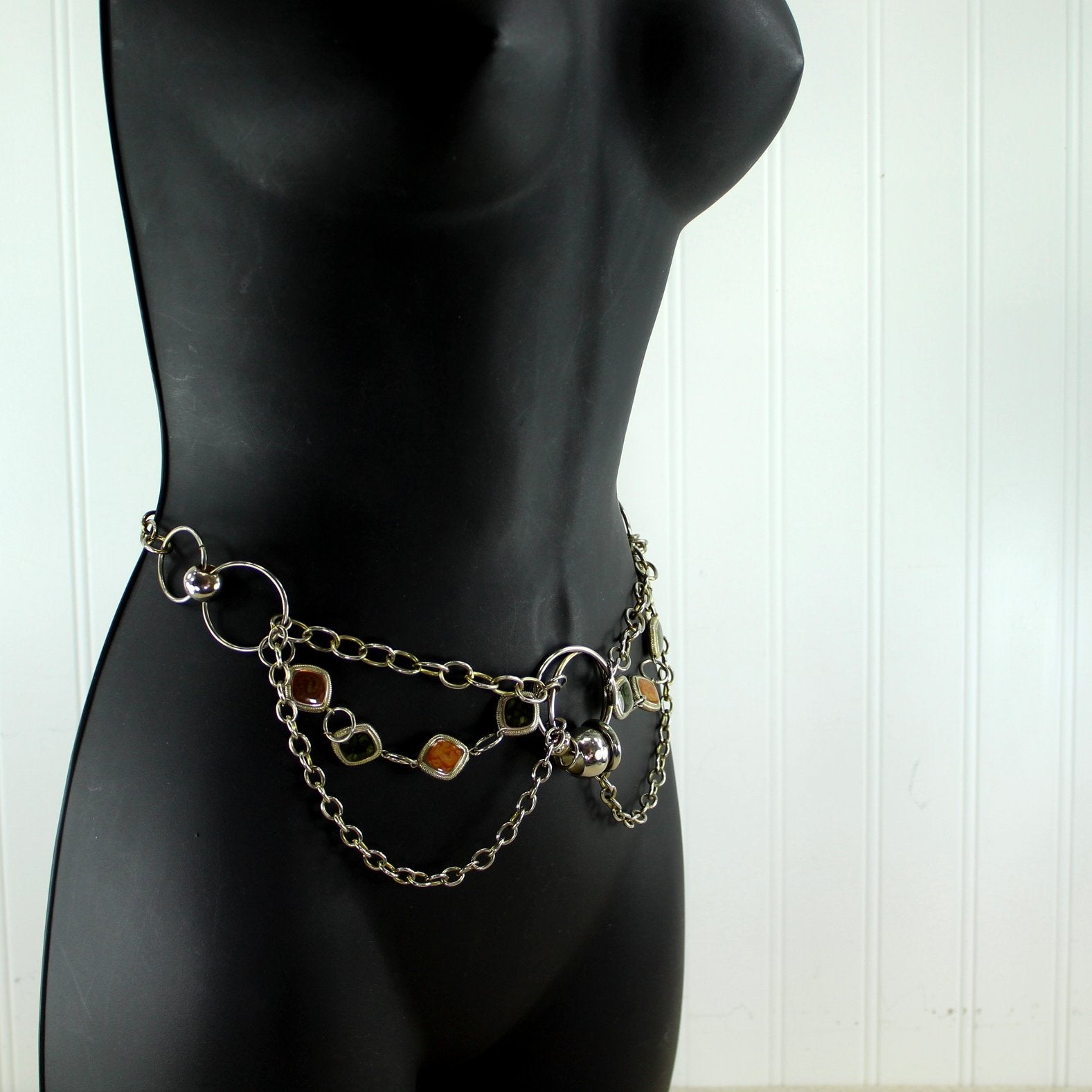 Dancer Belt Silver Color Metal Rings Swags Beads