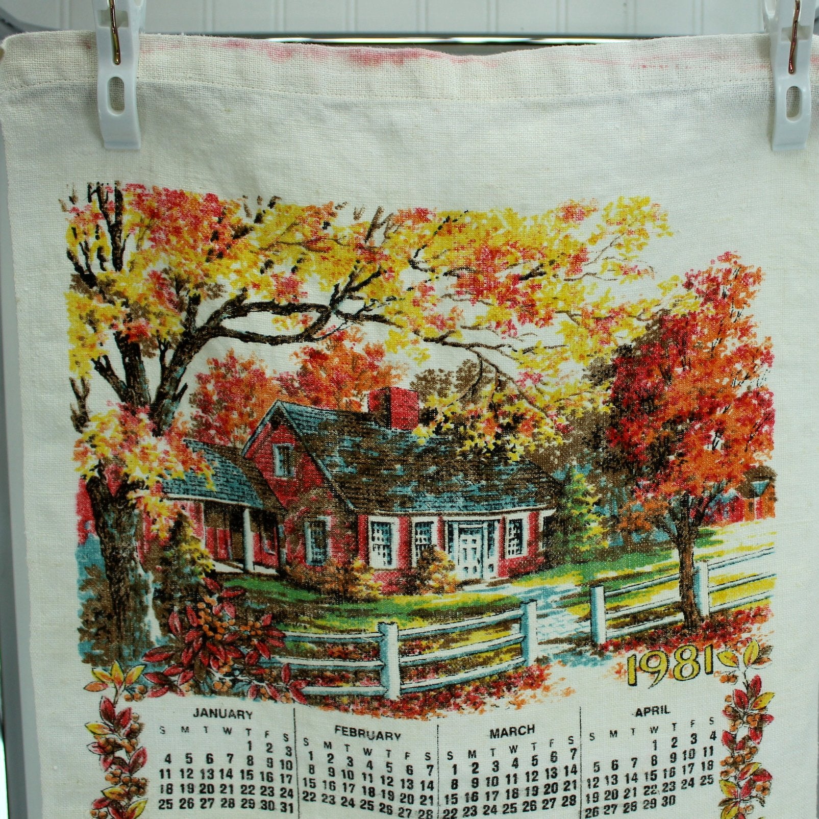 Collection 3 Vintage Kitchen Towels 1980s Calendars Kitchen Crafts Use closeup house