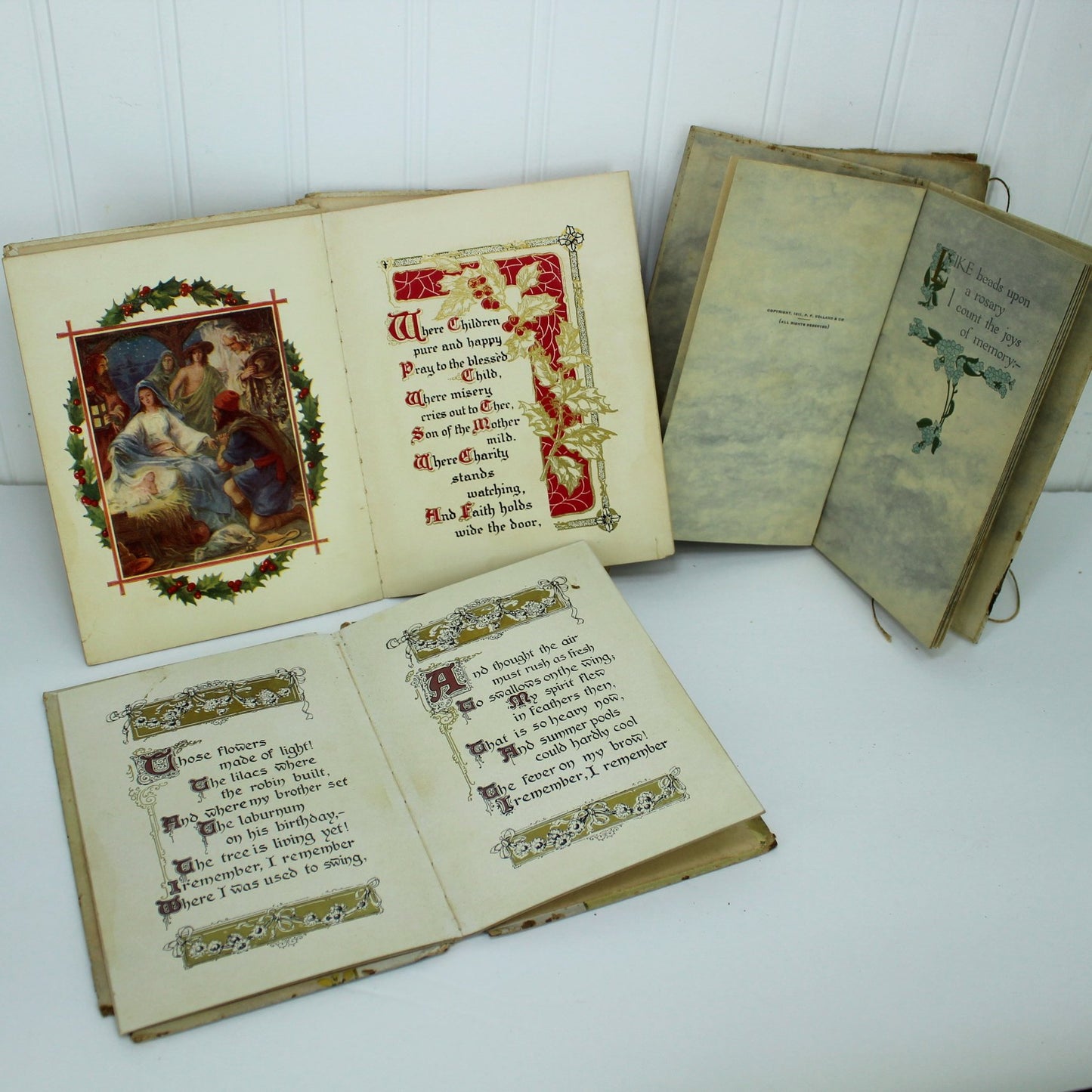 Collection 9 Vintage Antique Books DIY Crafts Decopauge Christmas Friendship Angels closeup books