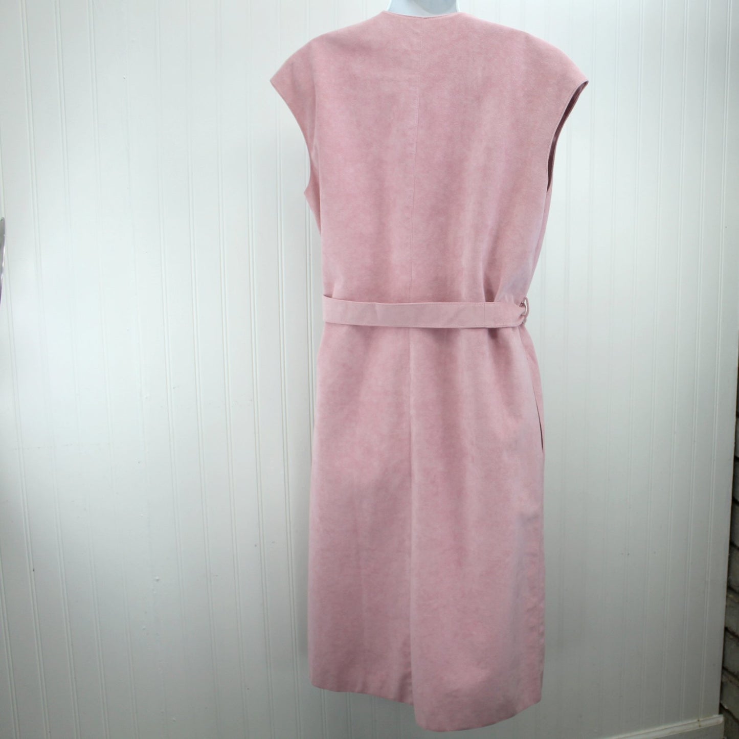 Vintage Samuel Robert Androu Designer Long Vest Dusty Pink 1970s Ultrasuede back full view