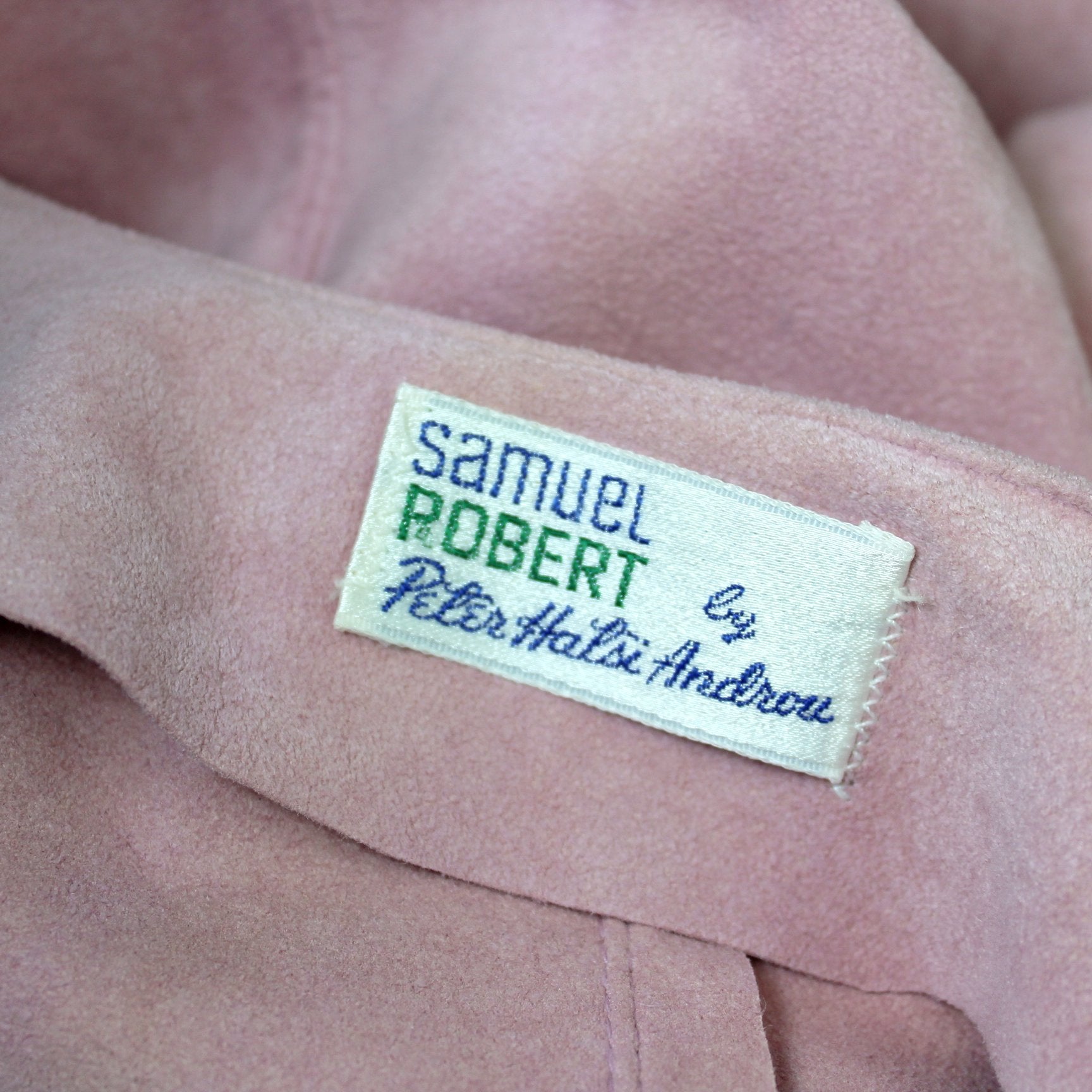 Vintage Samuel Robert Androu Designer Long Vest Dusty Pink 1970s Ultrasuede original designer tag