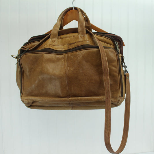 Old Rustic Vintage Leather Briefcase Laptop Multi Pockets