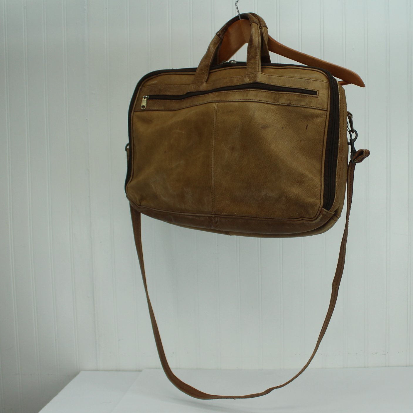 Old Rustic Vintage Leather Briefcase Laptop Multi Pockets reverse side