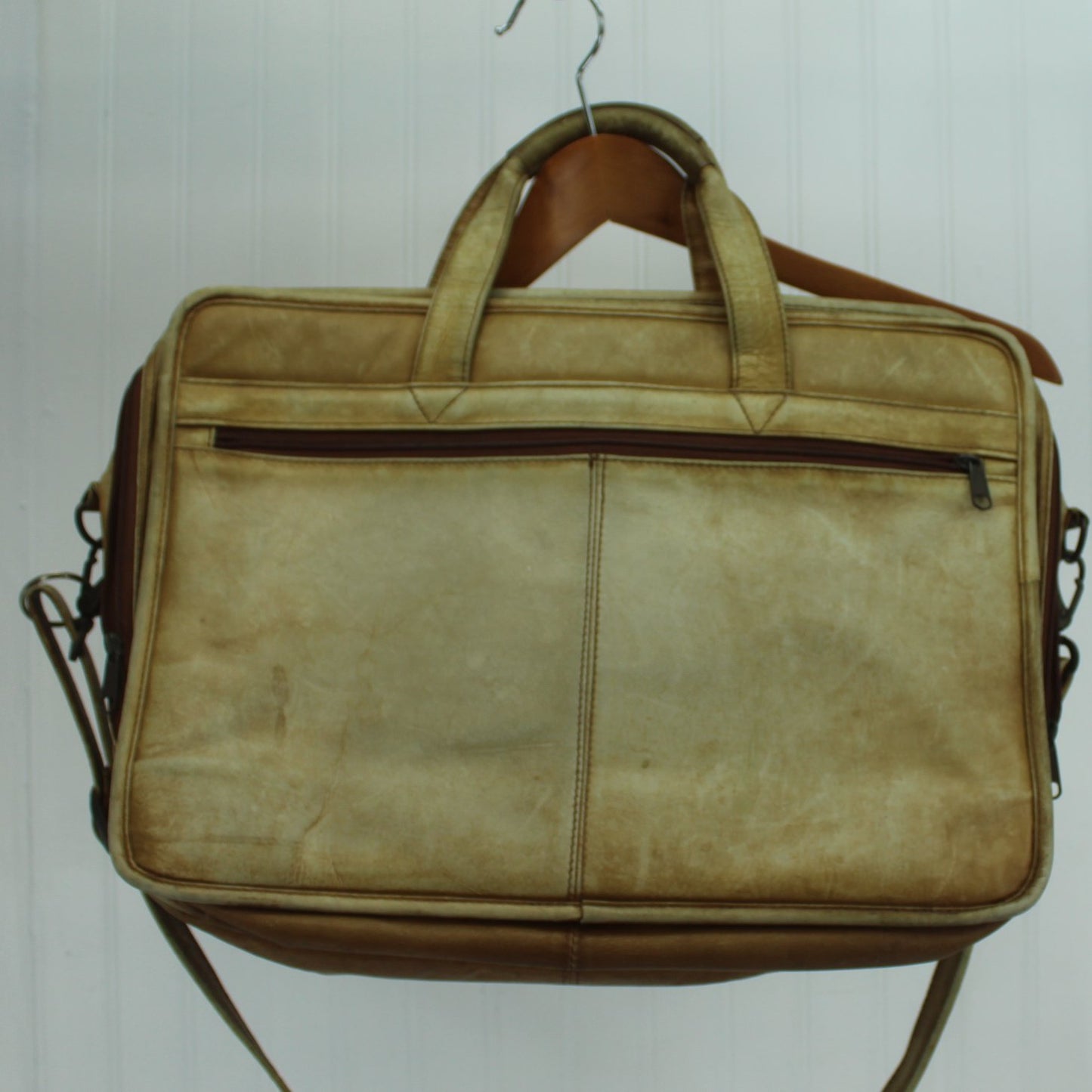 Vintage Shabby Older Leather Briefcase Laptop TLC Conditioner Needed reverse side