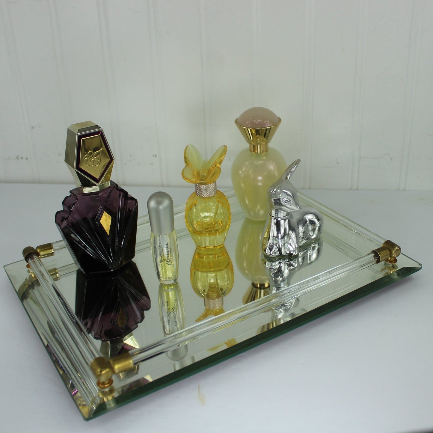 Estate Collection Mirrored Vanity Tray 5 Perfumes Estee Avon Mariah side view