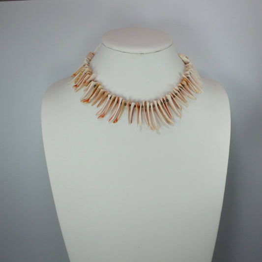 Cut Natural Shell Necklace Shades of Pink Silver Ball Chain