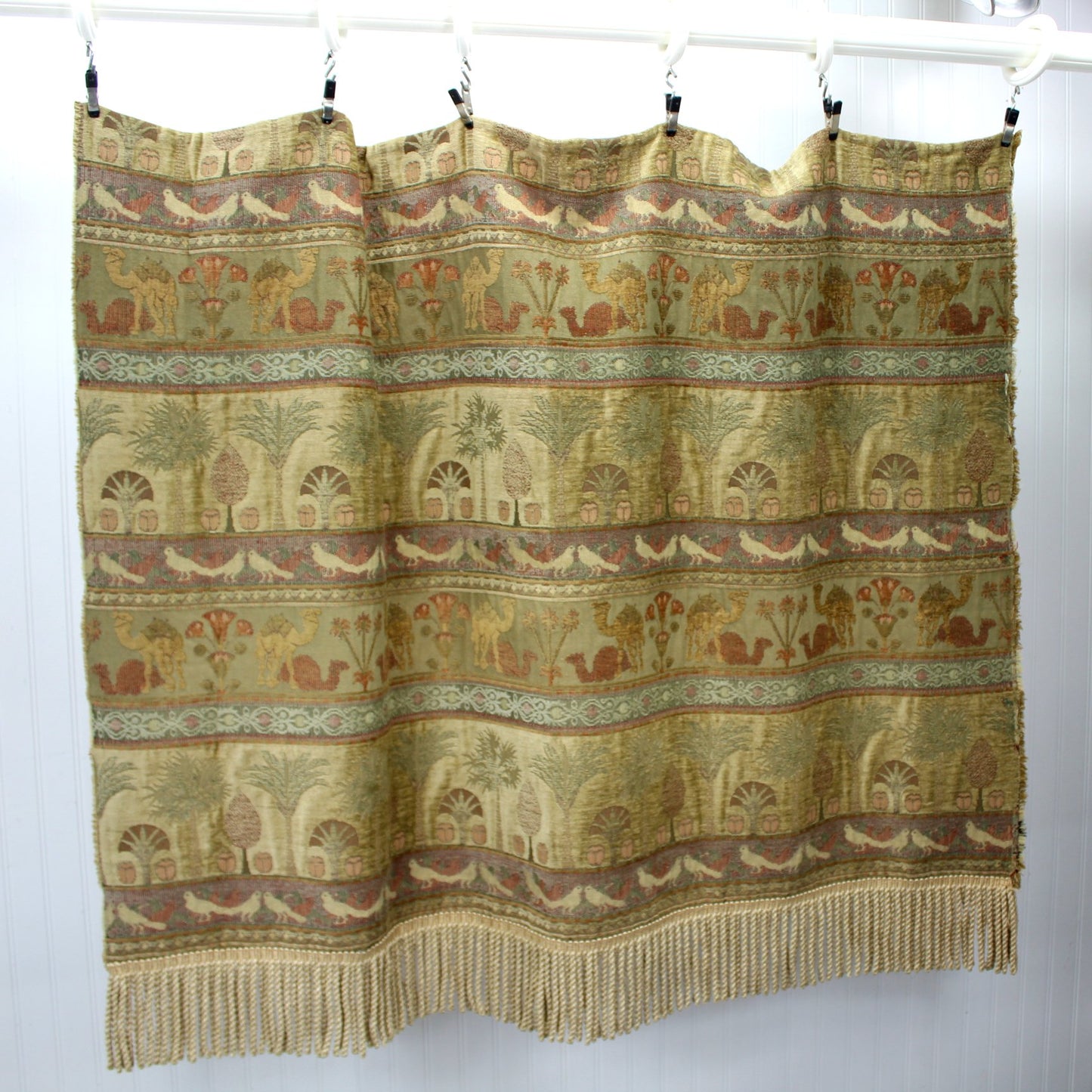 Fringed Textured Fabric Egyptian Theme Rug Bed Throw Wall Hanging Camels Oasis Birds