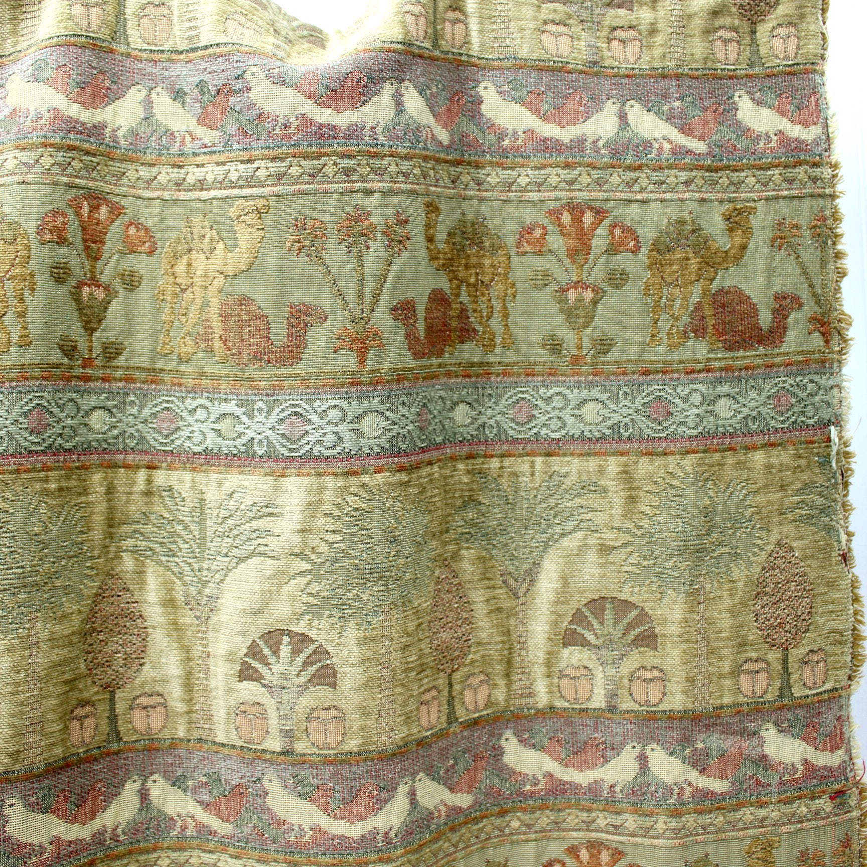 Fringed Textured Fabric Egyptian Theme Rug Bed Throw Wall Hanging Camels Oasis Birds symbols