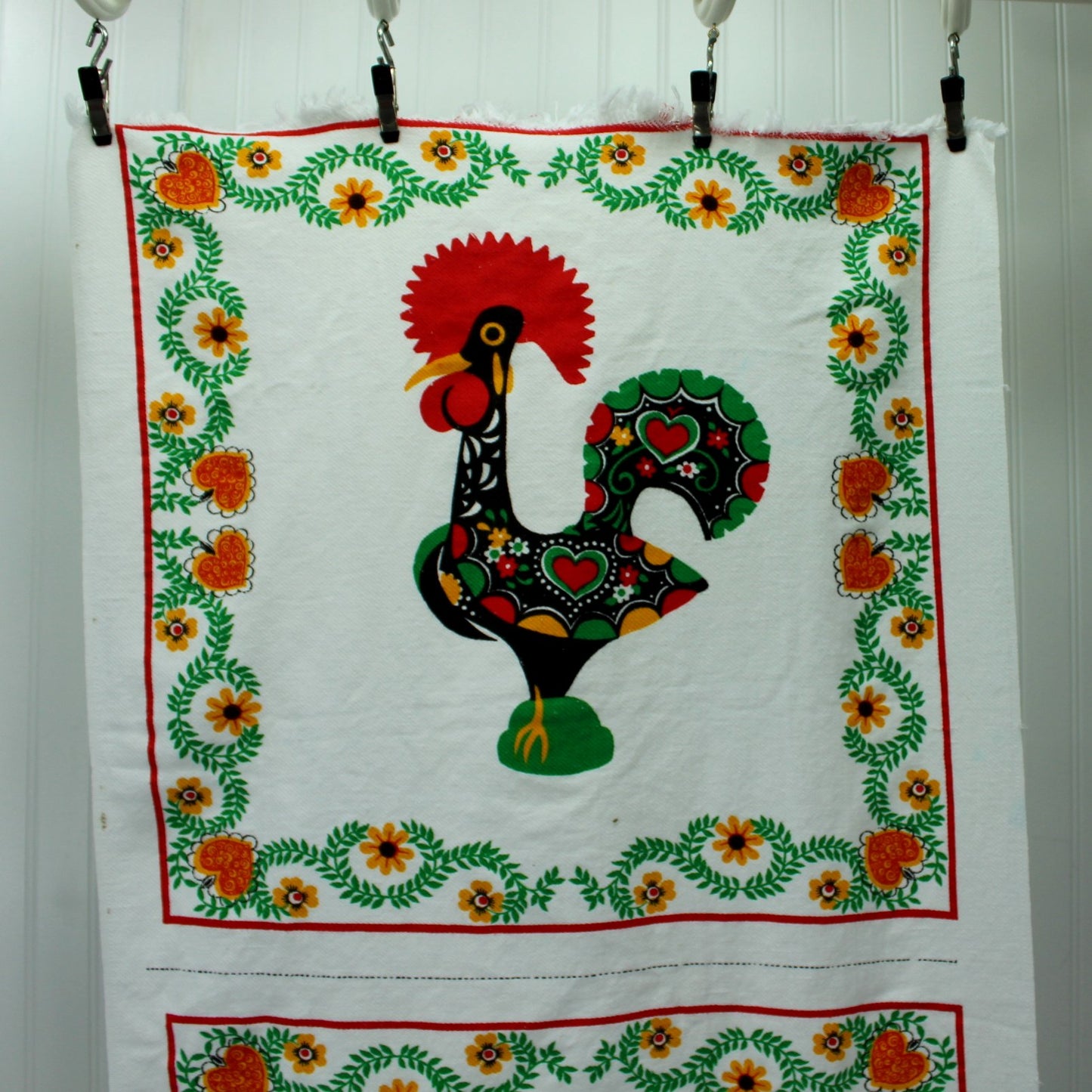 Rooster Print 3 Panel Vintage Textured Cotton Pillow Place Mat Kitchen Towel DIY 1 rooster closeup