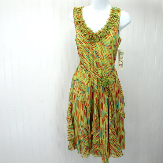 Bethany Dress New With Tags Size 6P Lime Lilac Flounced Skirt Ruffle Neck