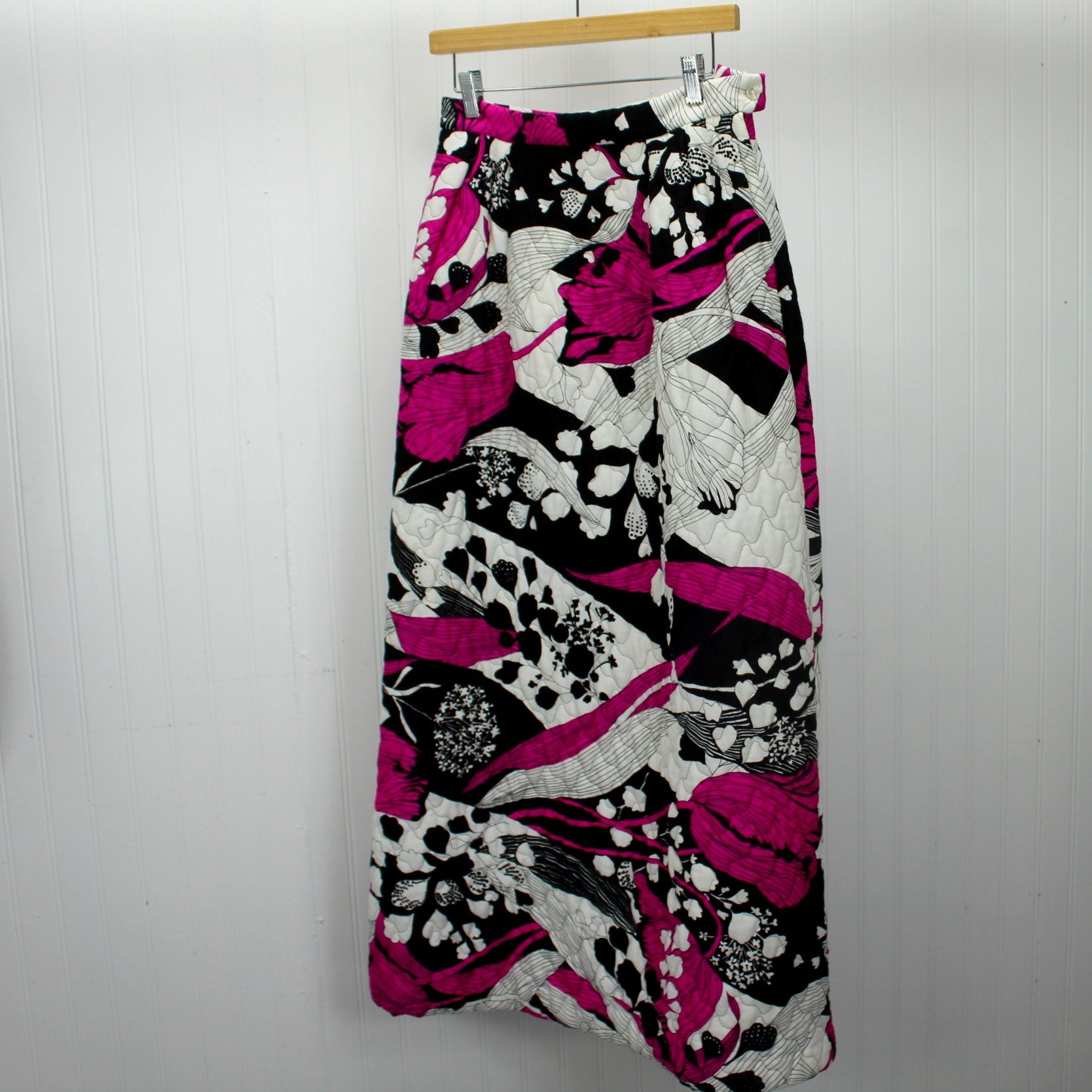 Alex Colman California Maxi Quilted Skirt Mod Print 1960s Black White Fuchsia full view front