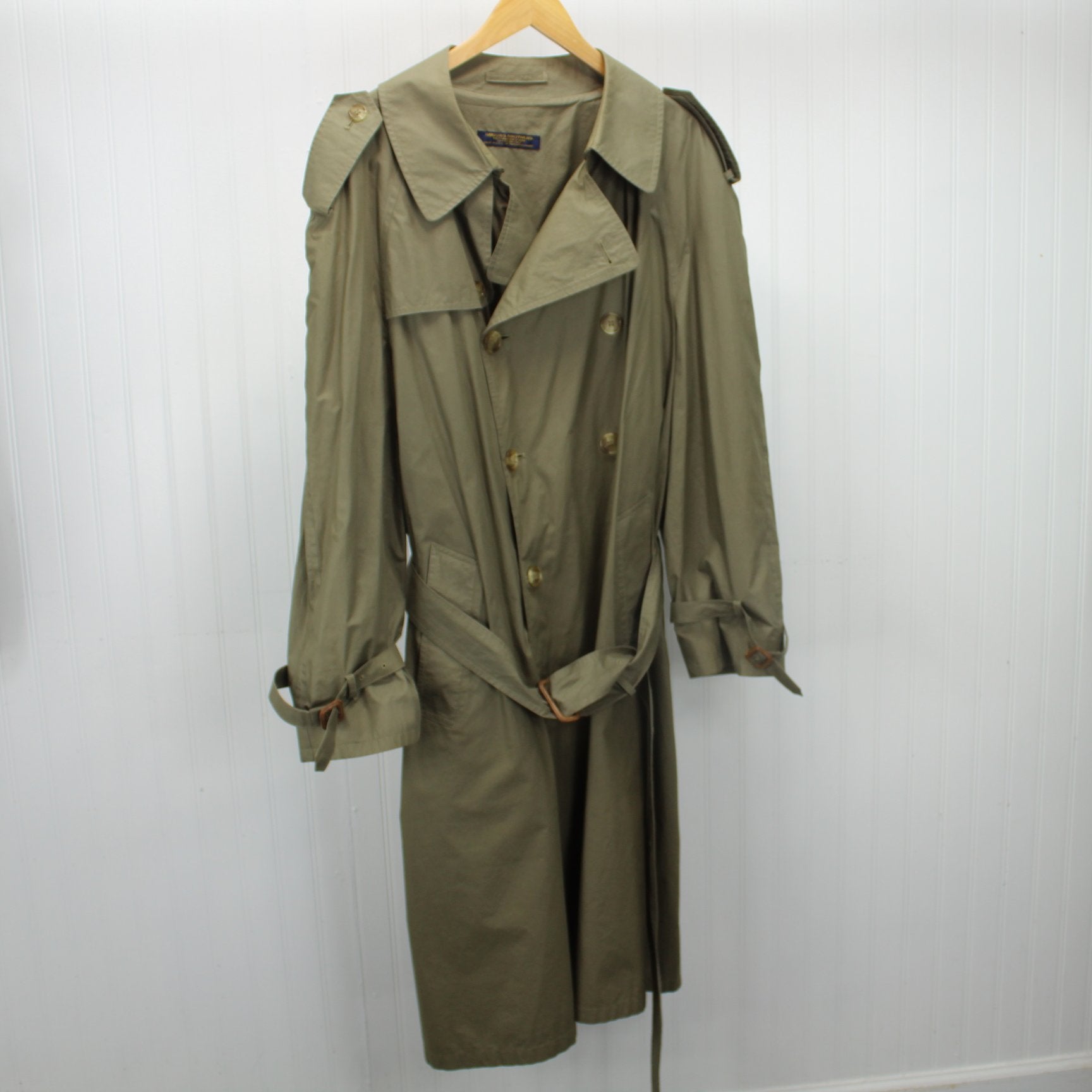 Brooks Bros Vtg Mens Unlined Rain Trench Coat USA 46R Nice Condition