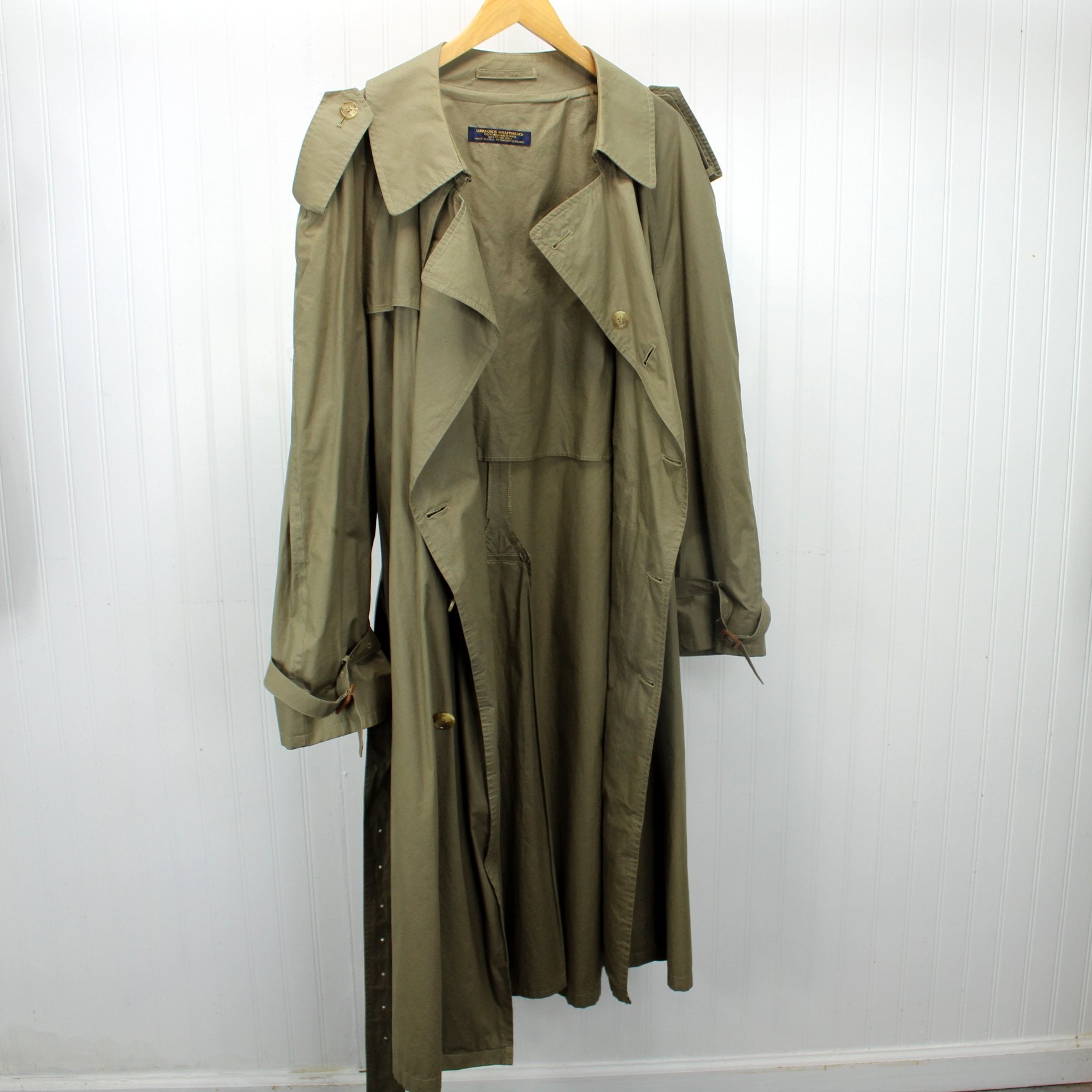 Brooks Bros Vtg Mens Unlined Rain Trench Coat USA 46R Nice Condition coat open view