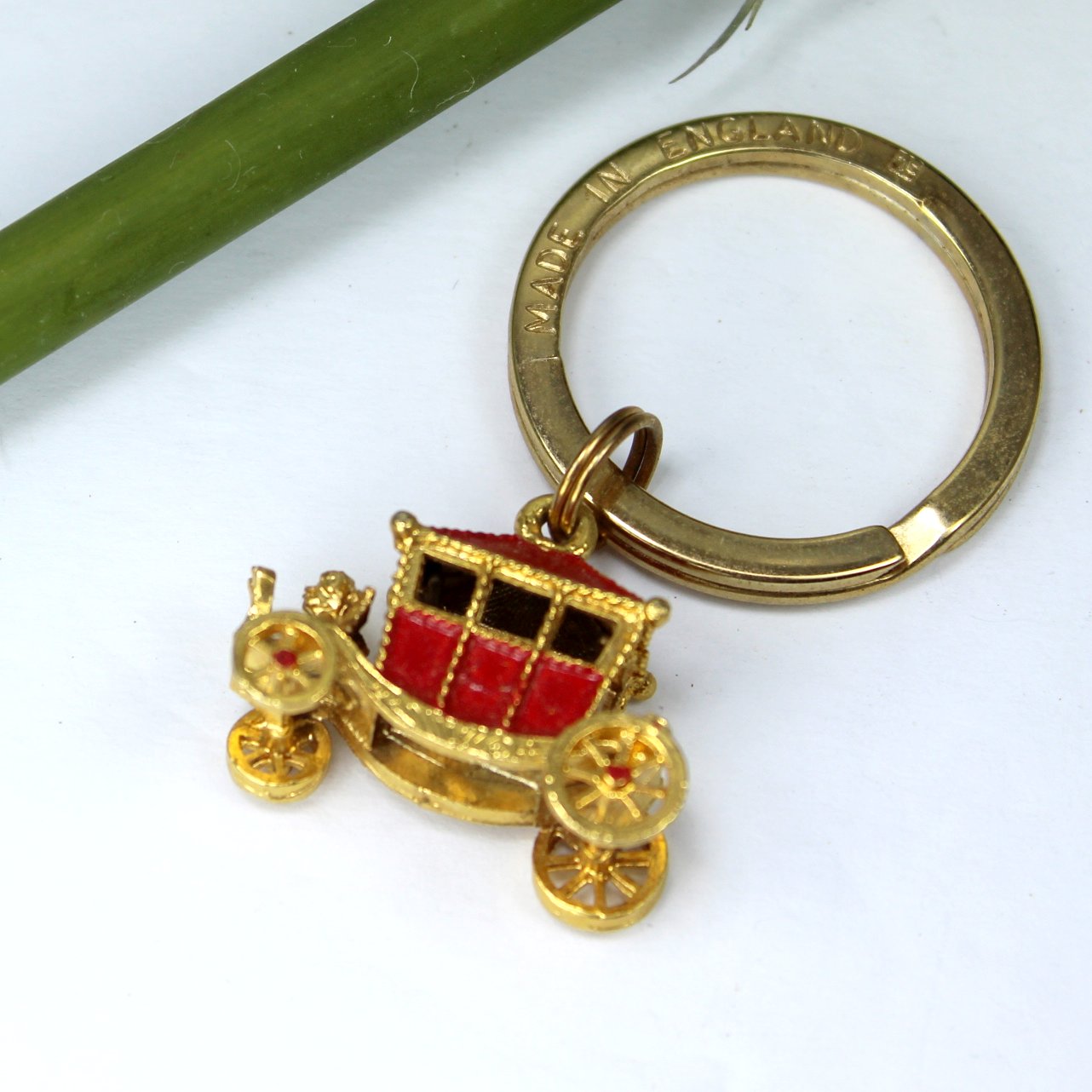 Keychain Key Ring Queen's Carriage Made England Heavy Vintage Unused side view carriage