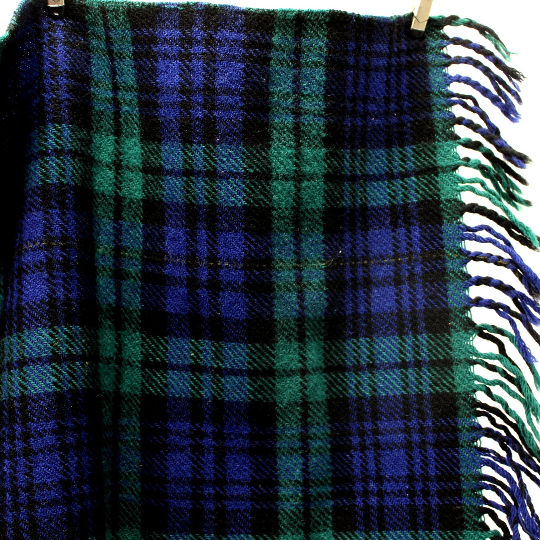 Fola Rug England Vintage Wool Throw Blanket Black Watch Plaid closeup plaid